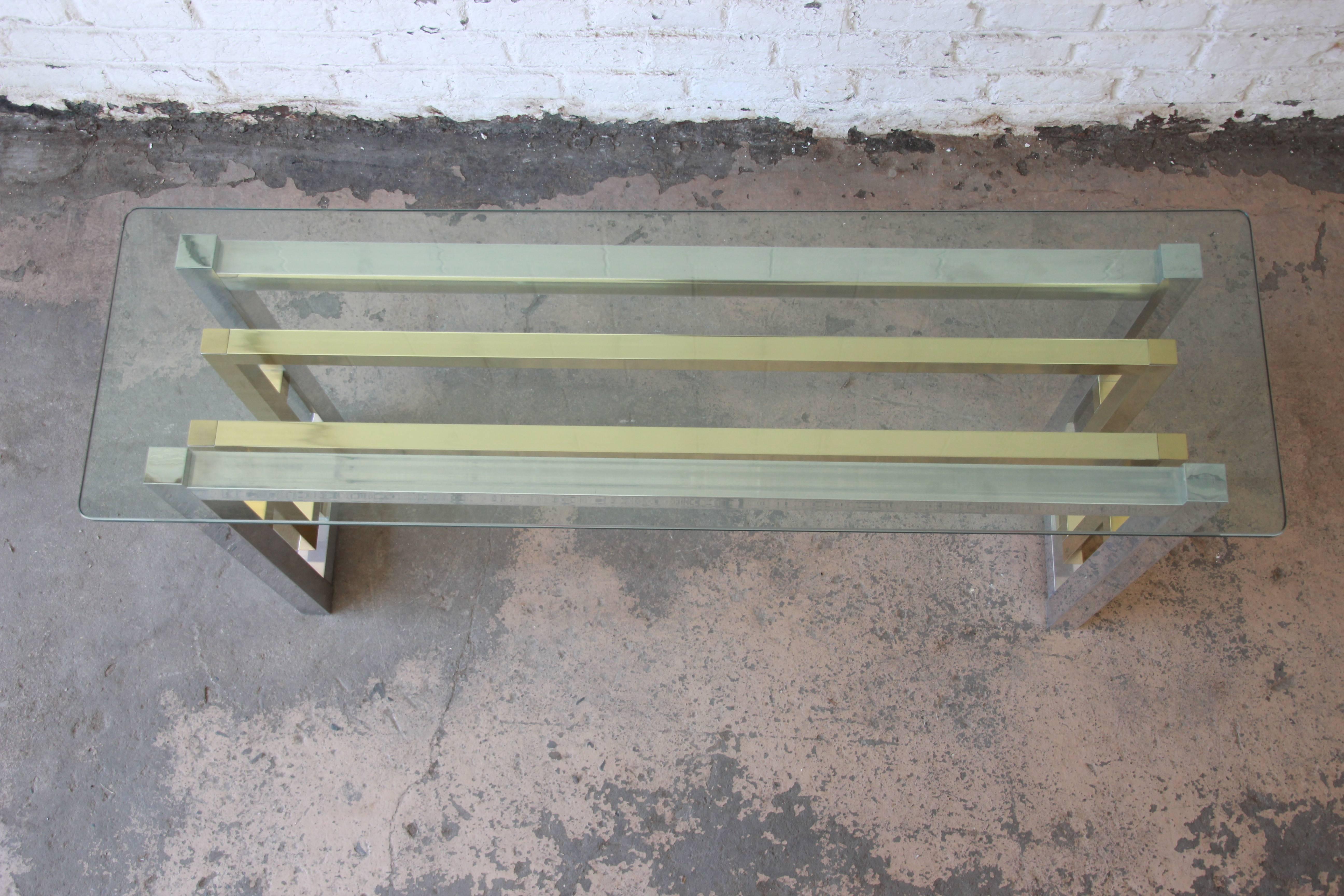 Chrome and Brass Console Table in the Style of Romeo Rega 1