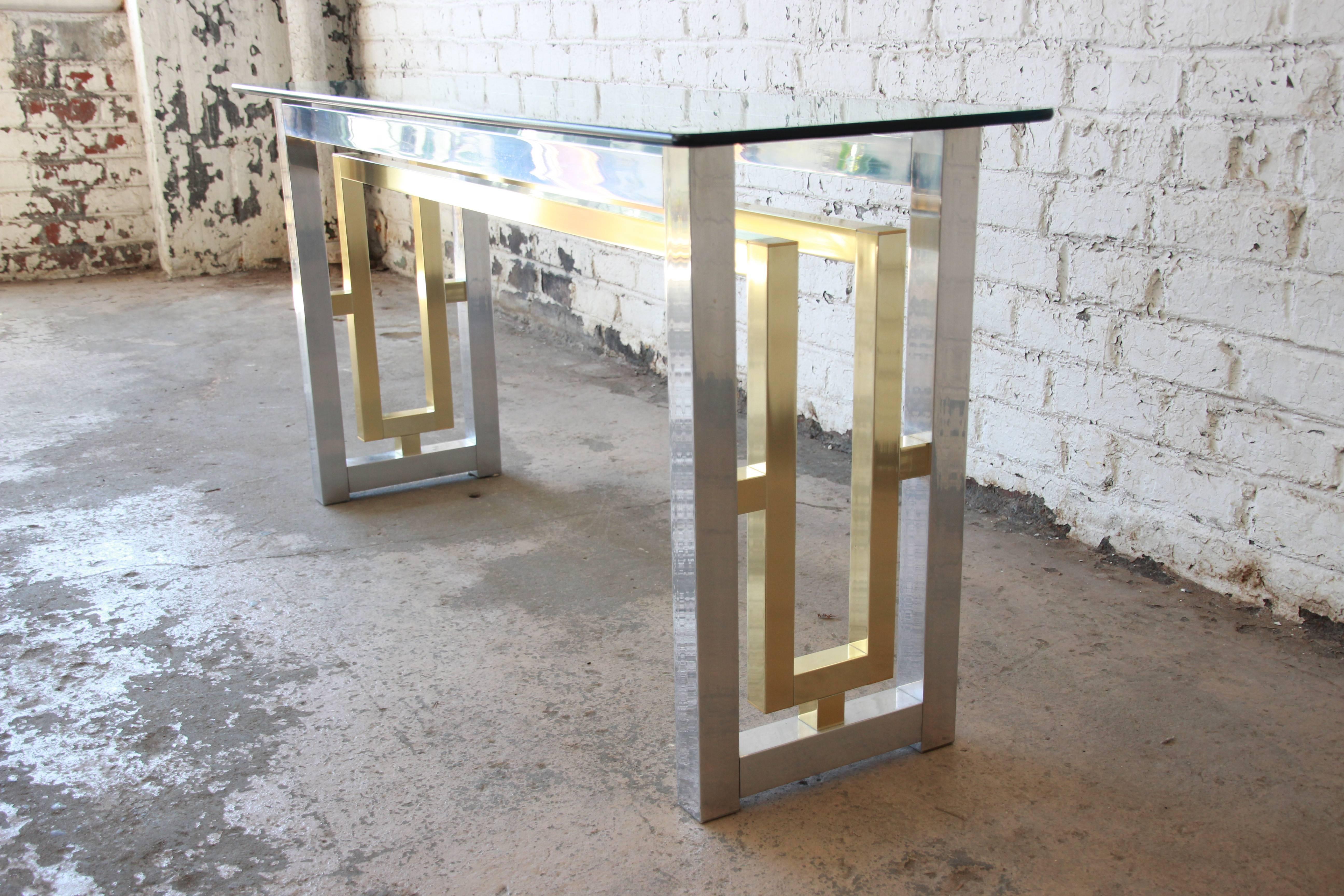 Chrome and Brass Console Table in the Style of Romeo Rega In Good Condition In South Bend, IN