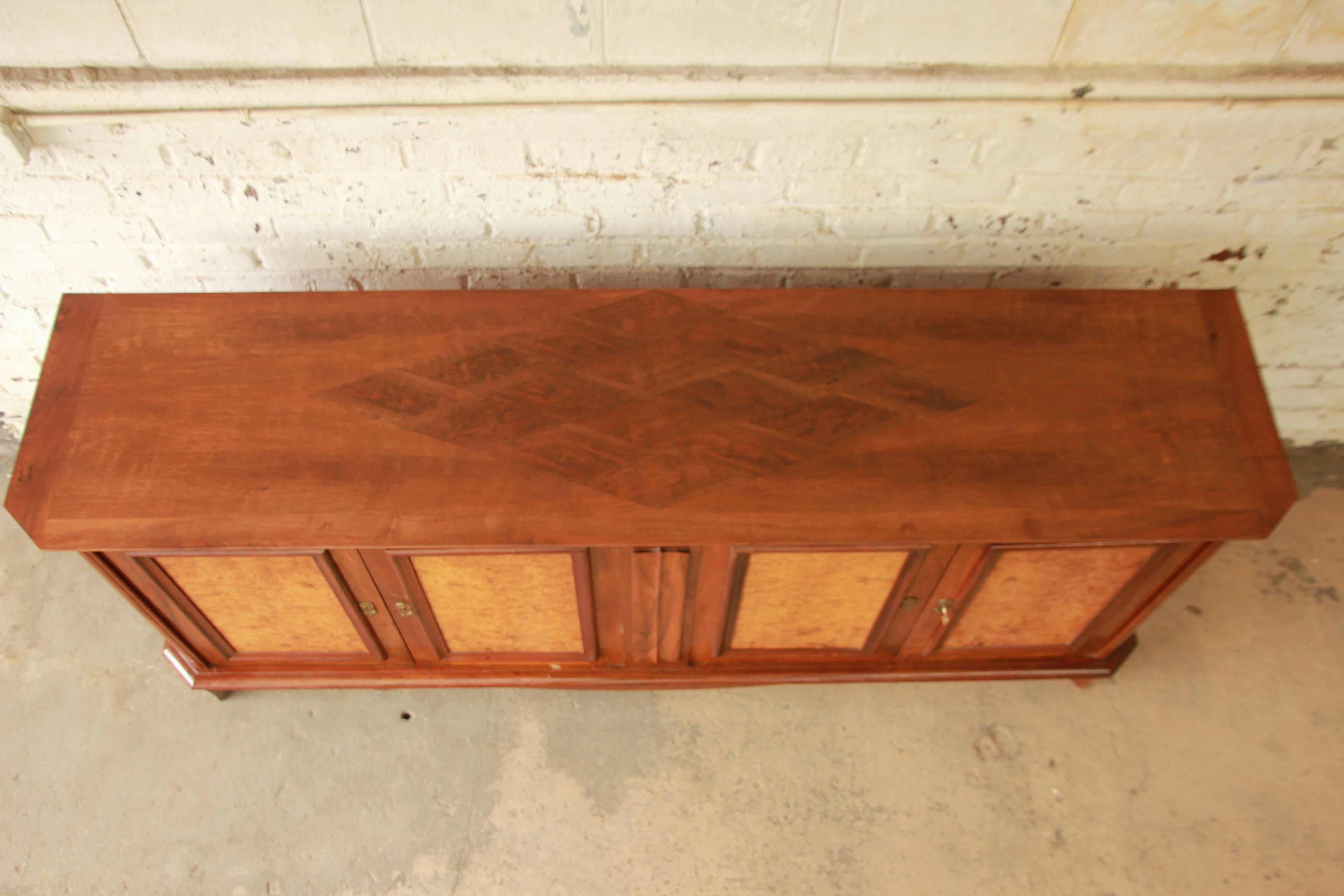 Vintage French Burled and Inlaid Maple Sideboard In Good Condition In South Bend, IN