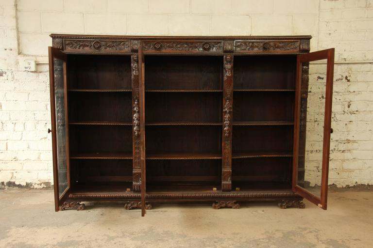 Antique Ornate Carved French Victorian Triple Bookcase at 1stDibs