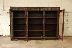 Antique Ornate Carved French Victorian Triple Bookcase