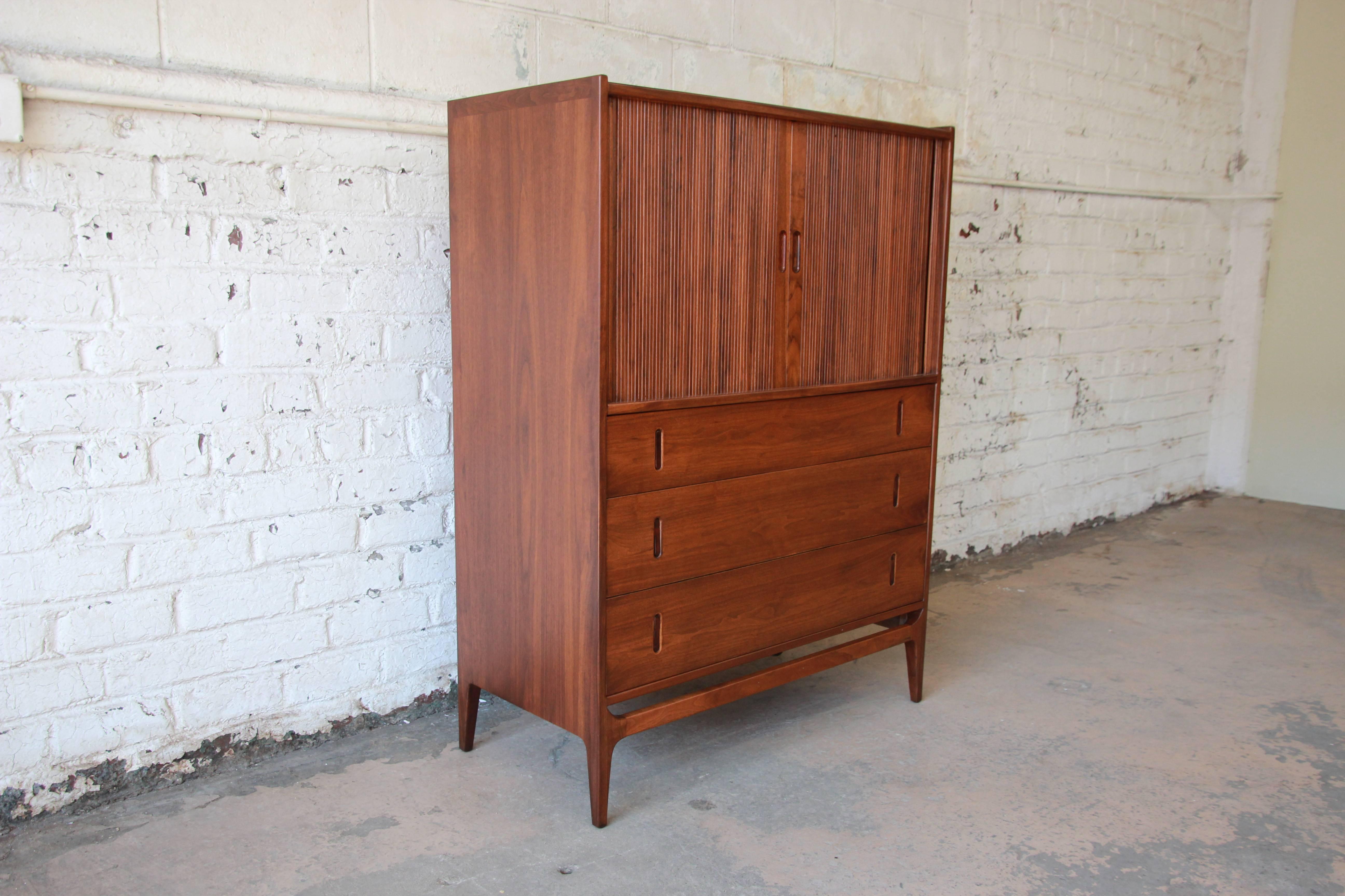 Mid-Century Modern Glenn of California Walnut & Rosewood Tambour Door Highboy by Richard Thompson