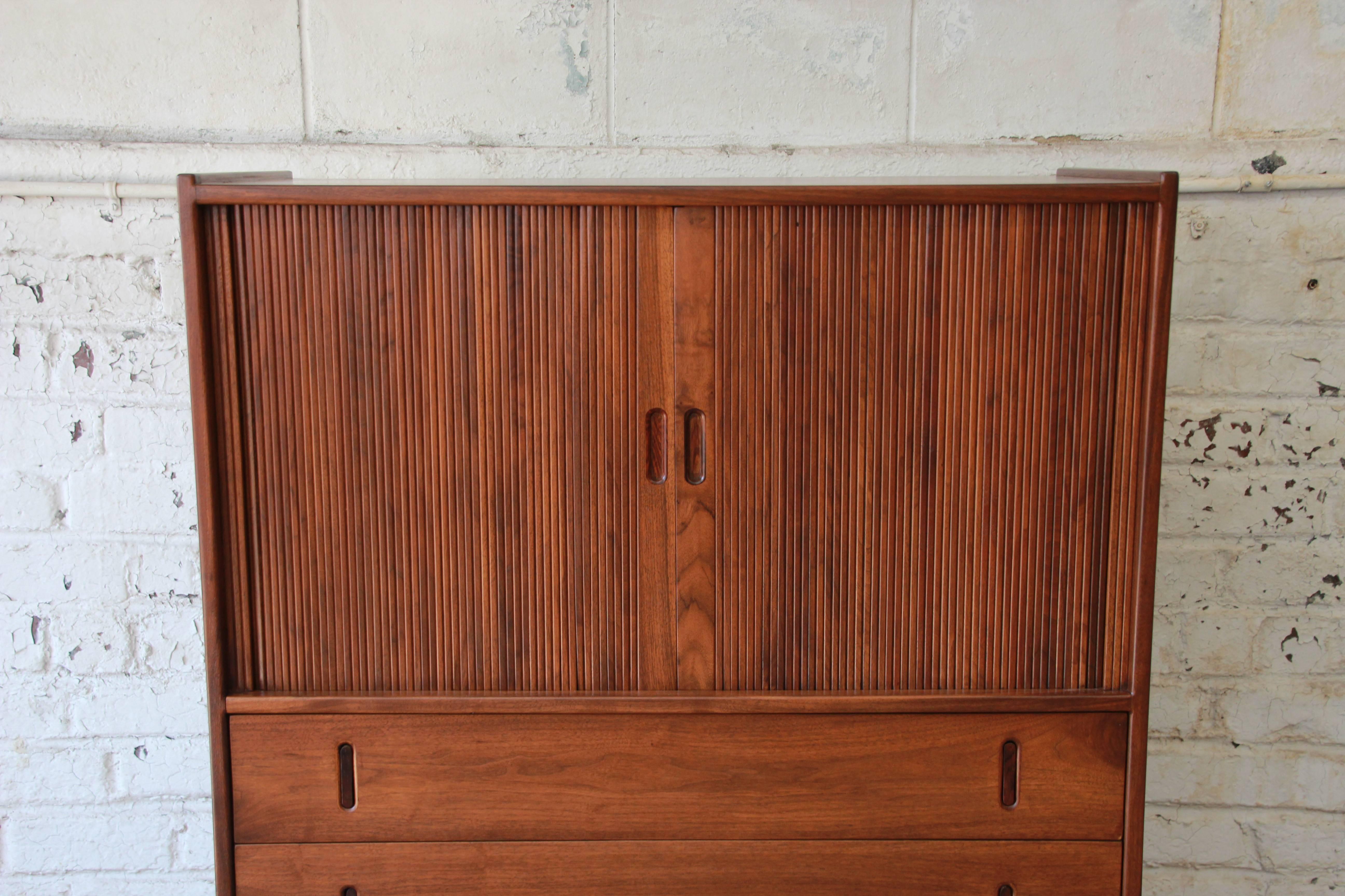 Glenn of California Walnut & Rosewood Tambour Door Highboy by Richard Thompson In Excellent Condition In South Bend, IN