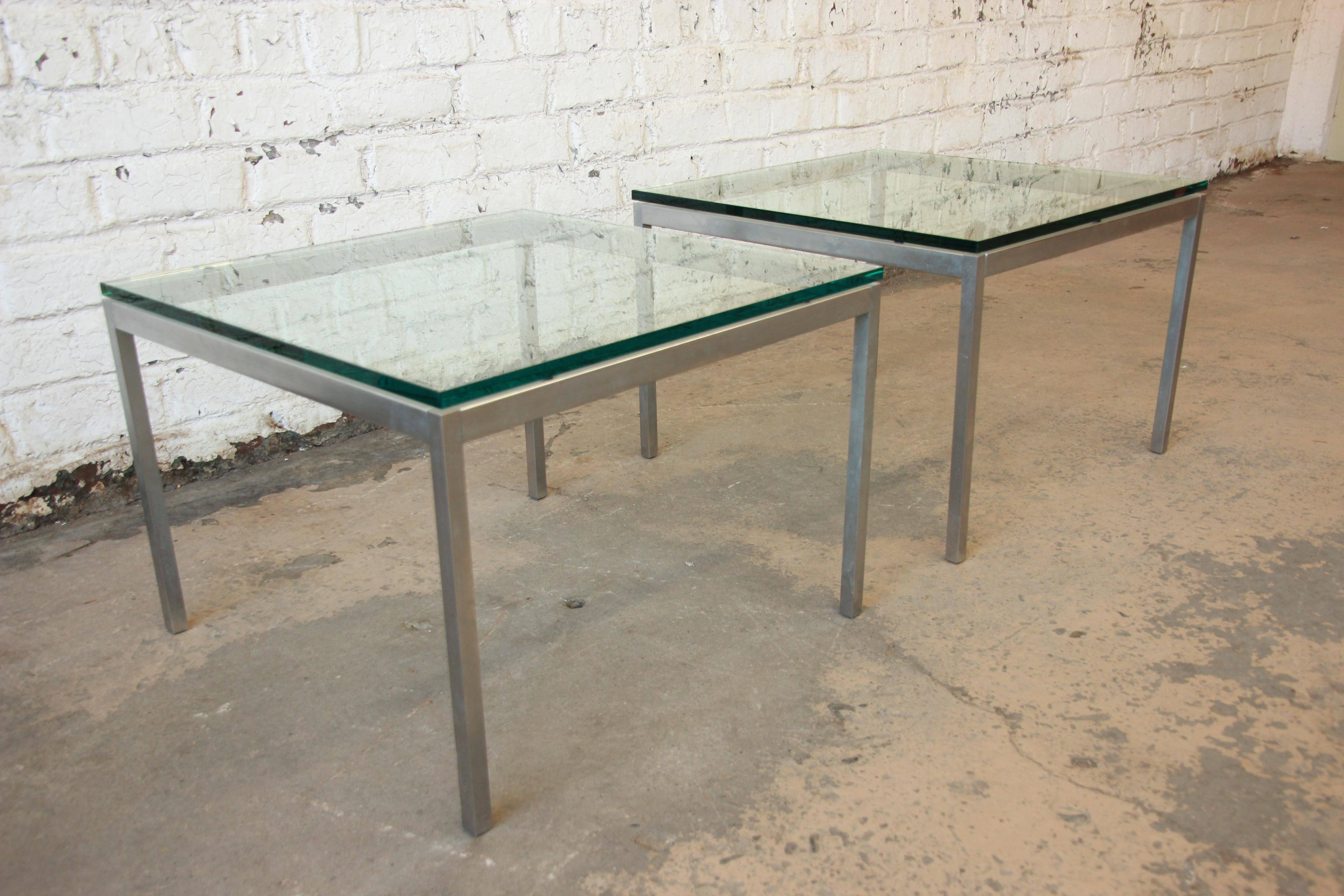 Pair of Florence Knoll Chrome and Glass Side Tables In Good Condition In South Bend, IN