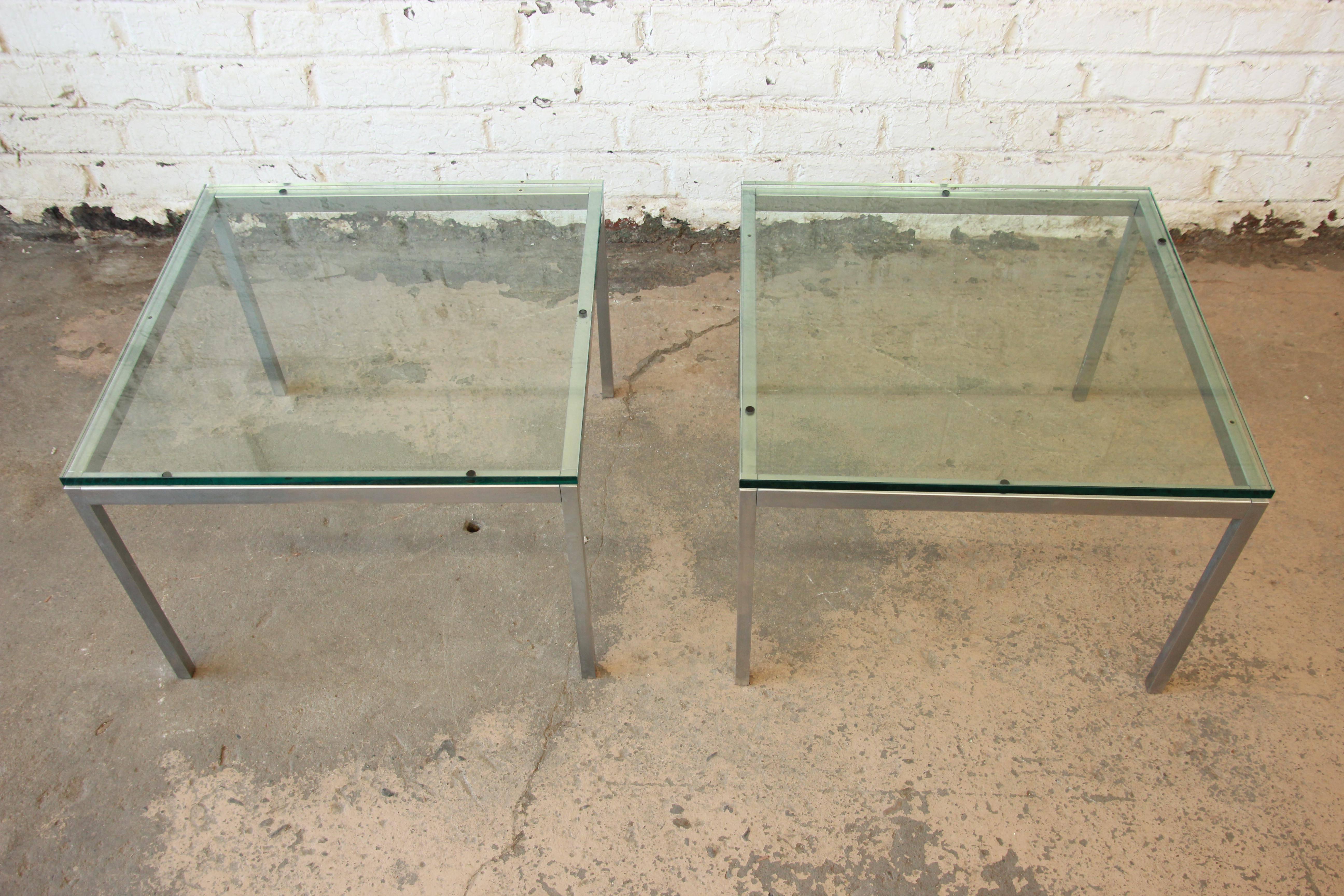 Mid-Century Modern Pair of Florence Knoll Chrome and Glass Side Tables