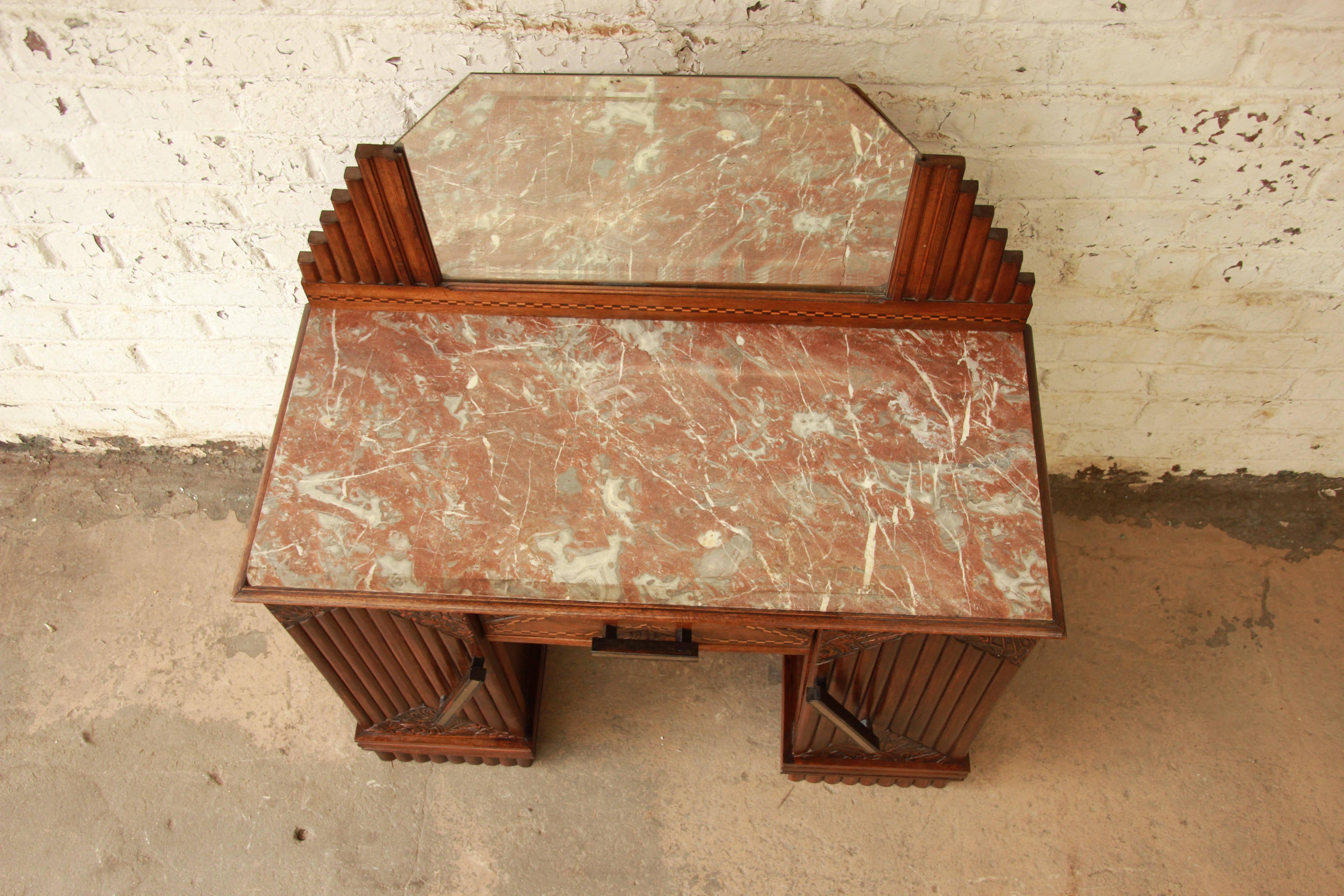 Mirror 1930s French Art Deco Marble-Top Vanity