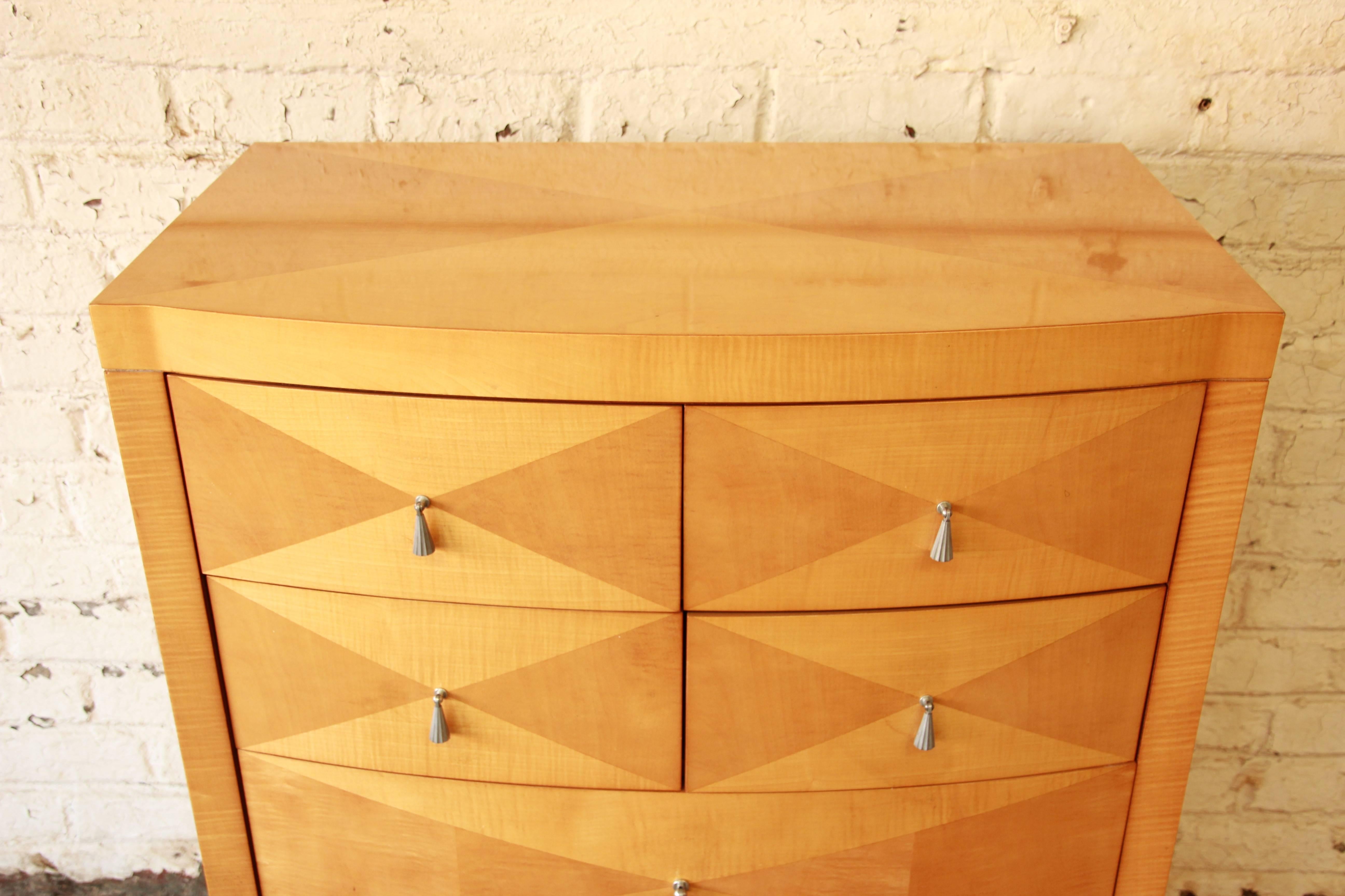 Neoclassical Baker Furniture Satinwood Seven-Drawer Highboy Dresser