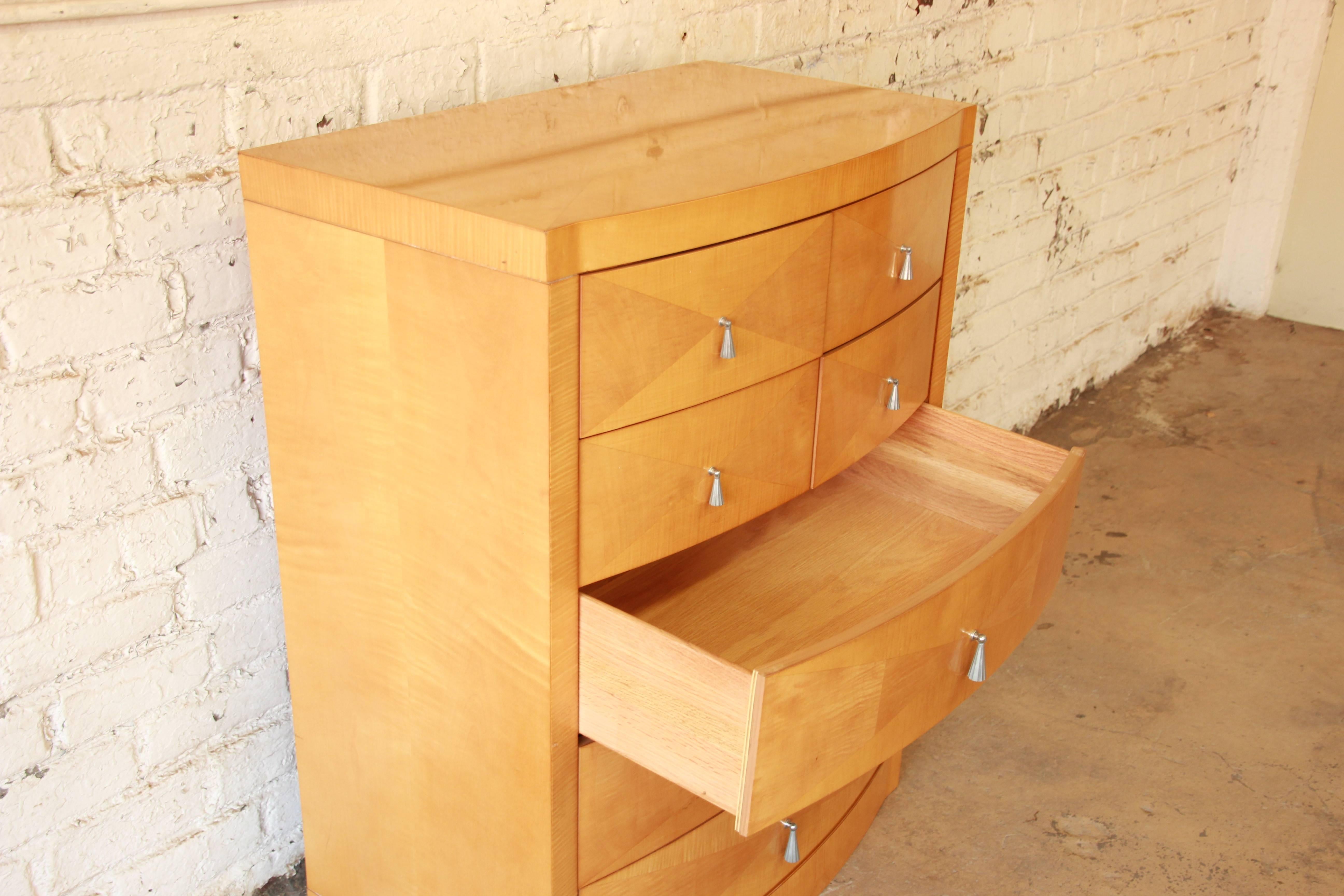 Baker Furniture Satinwood Seven-Drawer Highboy Dresser In Good Condition In South Bend, IN