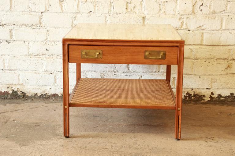 Gerry Zanck for Gregori MidCentury End Table in Walnut, Travertine