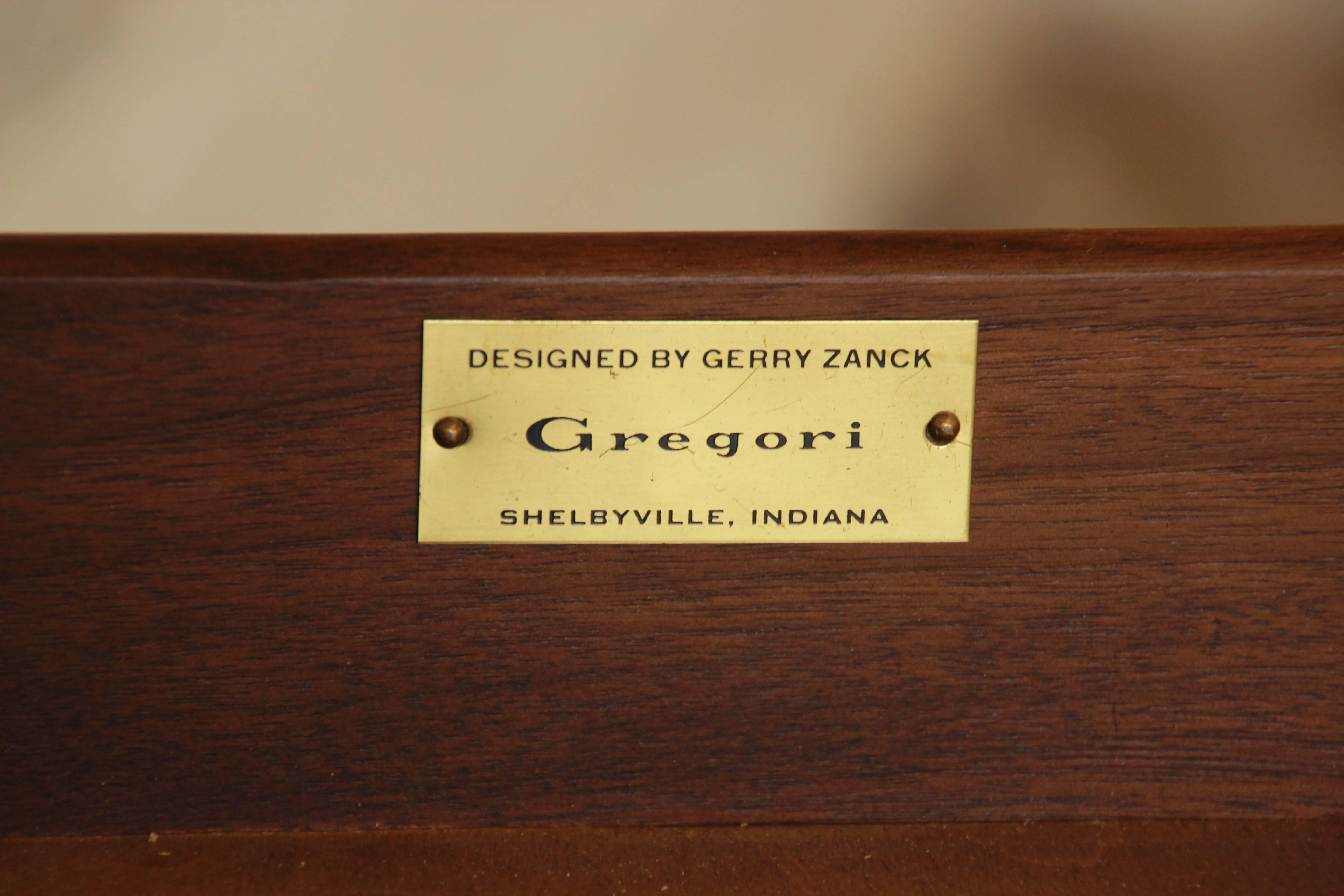 Gerry Zanck for Gregori Mid-Century Walnut and Travertine Side Table 1