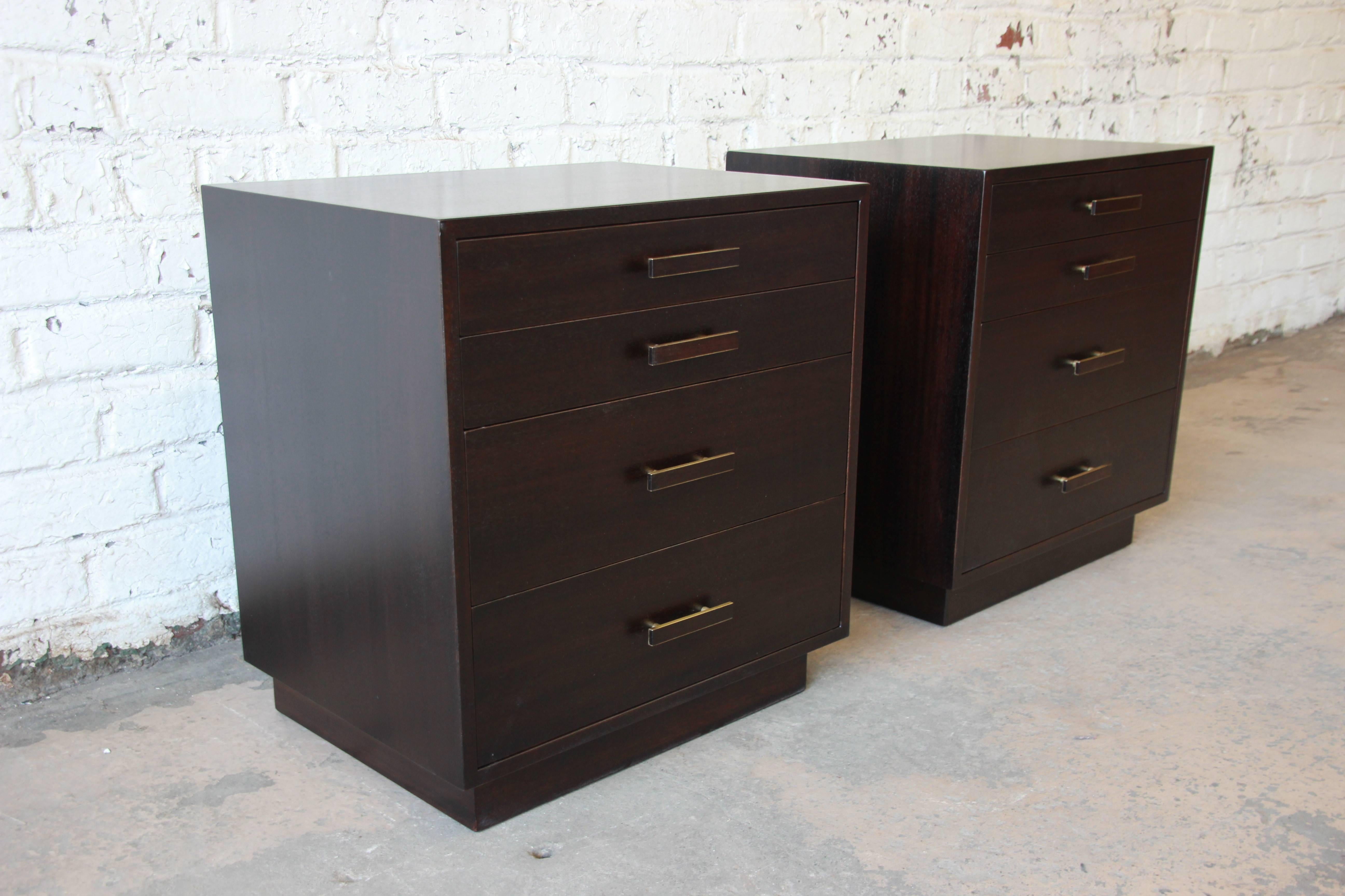 Pair of Harvey Probber Mid-Century Mahogany Four-Drawer Nightstands In Excellent Condition In South Bend, IN