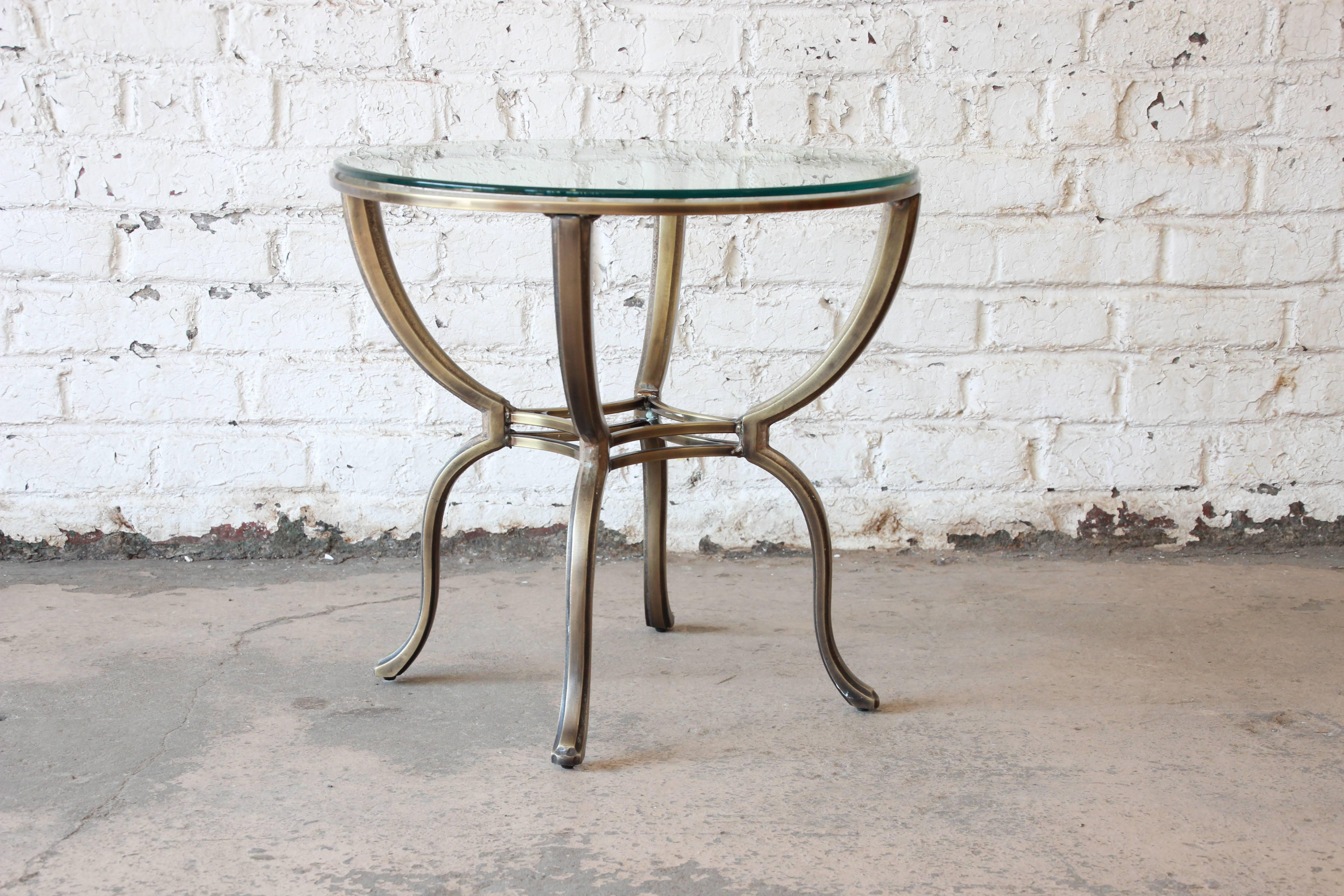 Other Mastercraft Brass and Glass Round Side Table