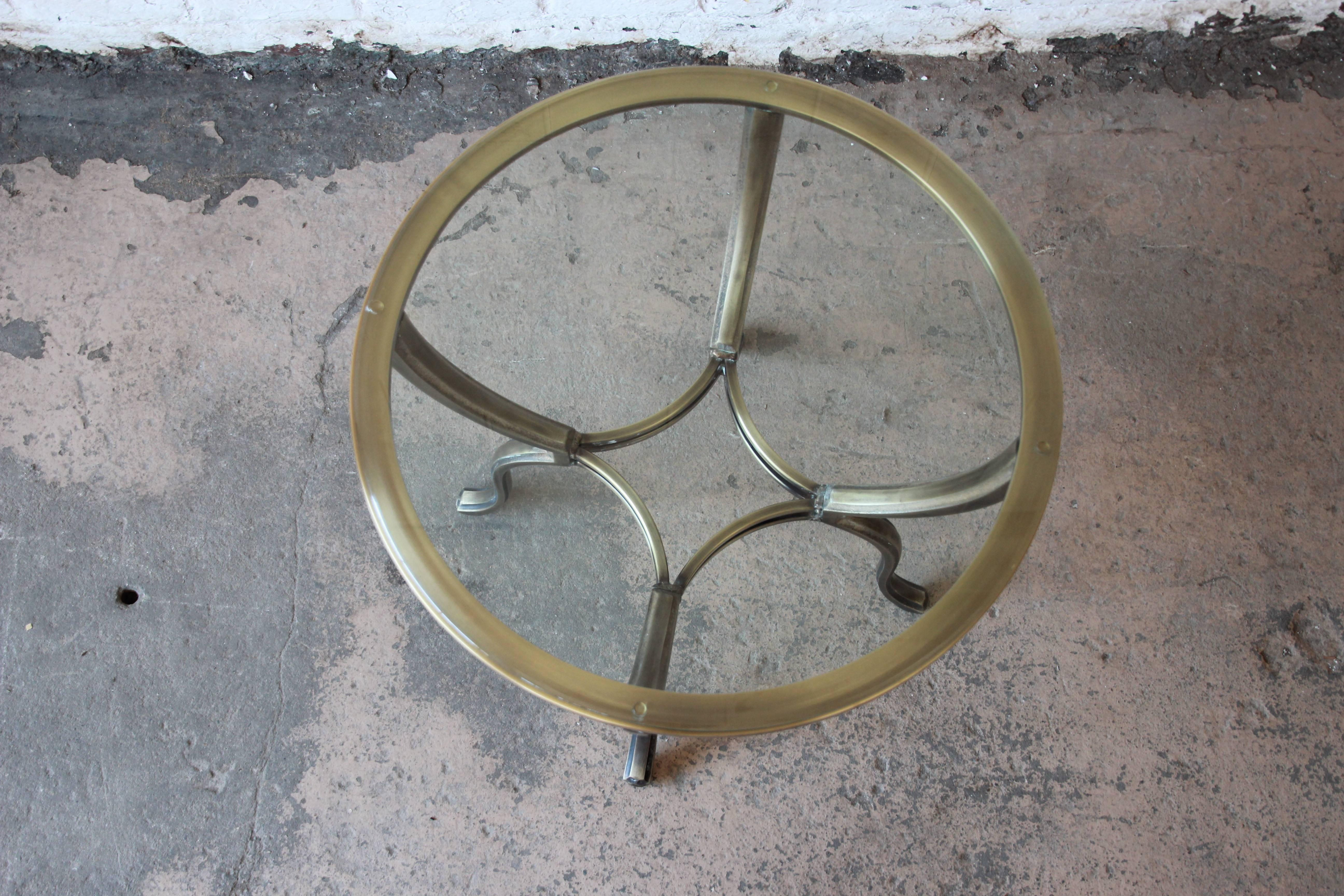 20th Century Mastercraft Brass and Glass Round Side Table
