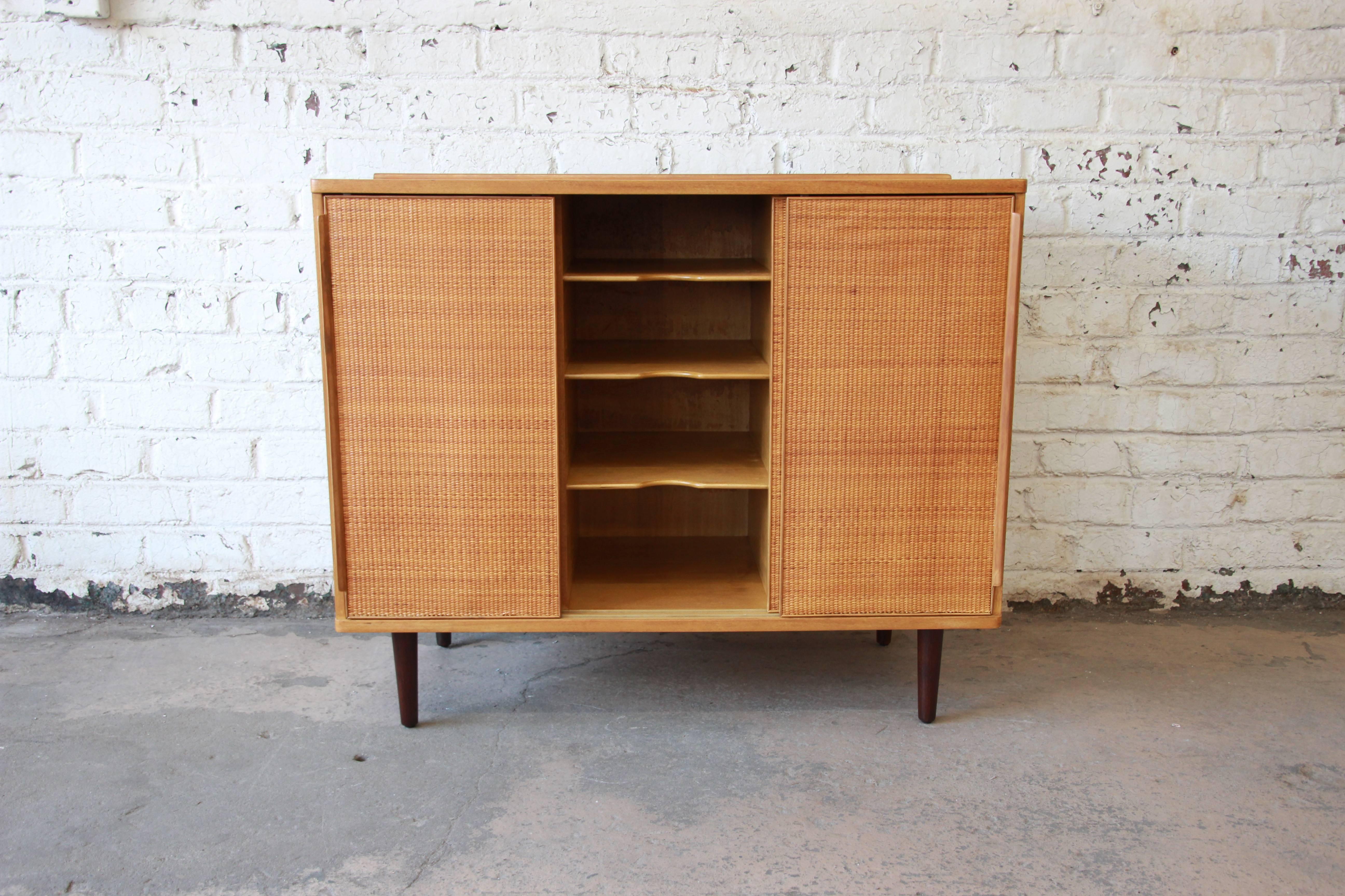Edward Wormley for Dunbar Woven Front Cabinet In Good Condition In South Bend, IN