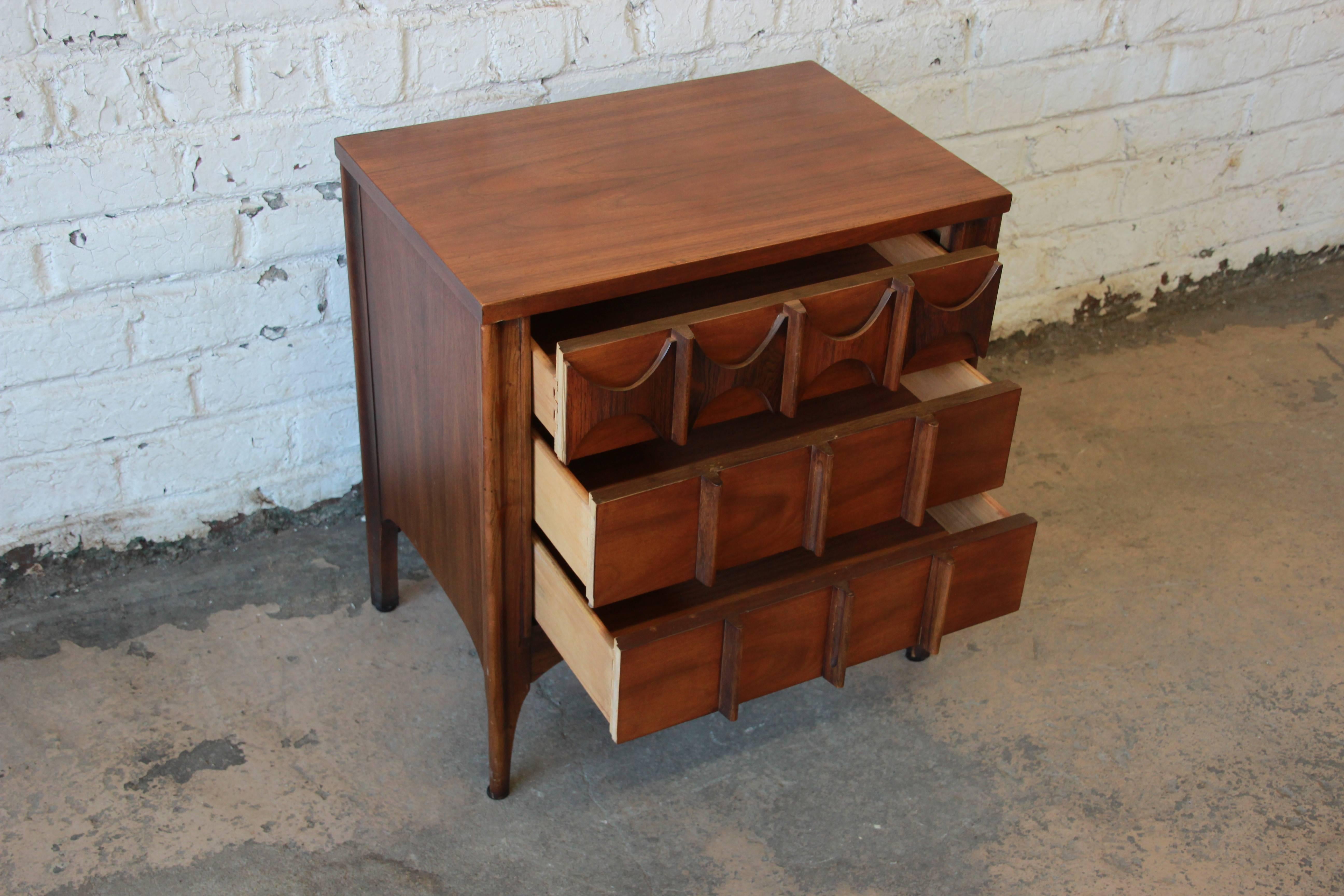 Mid-Century Modern Kent Coffey Perspecta Sculpted Walnut and Rosewood Nightstand