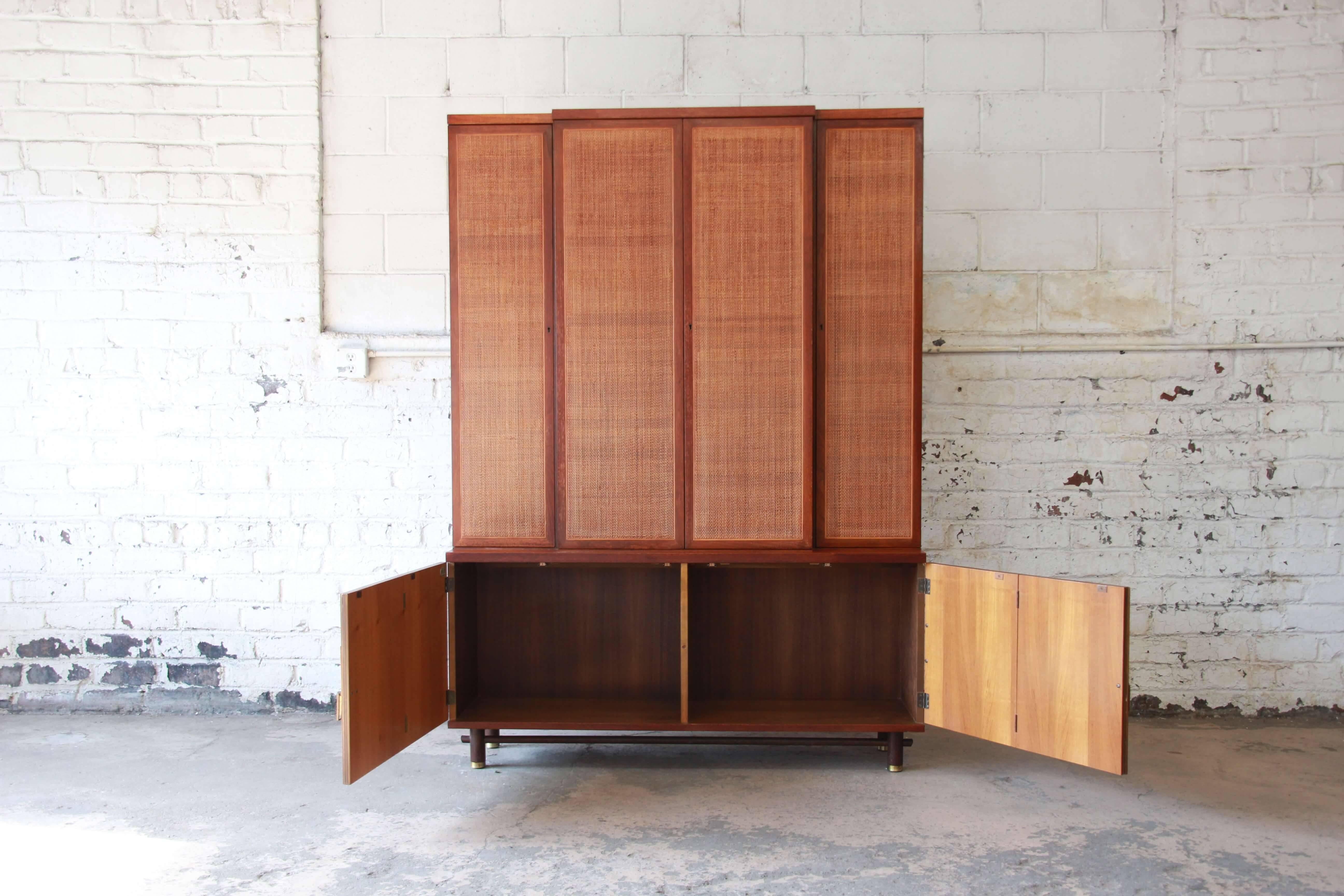 Cane Baker Furniture Mid-Century Woven Front Wall Unit