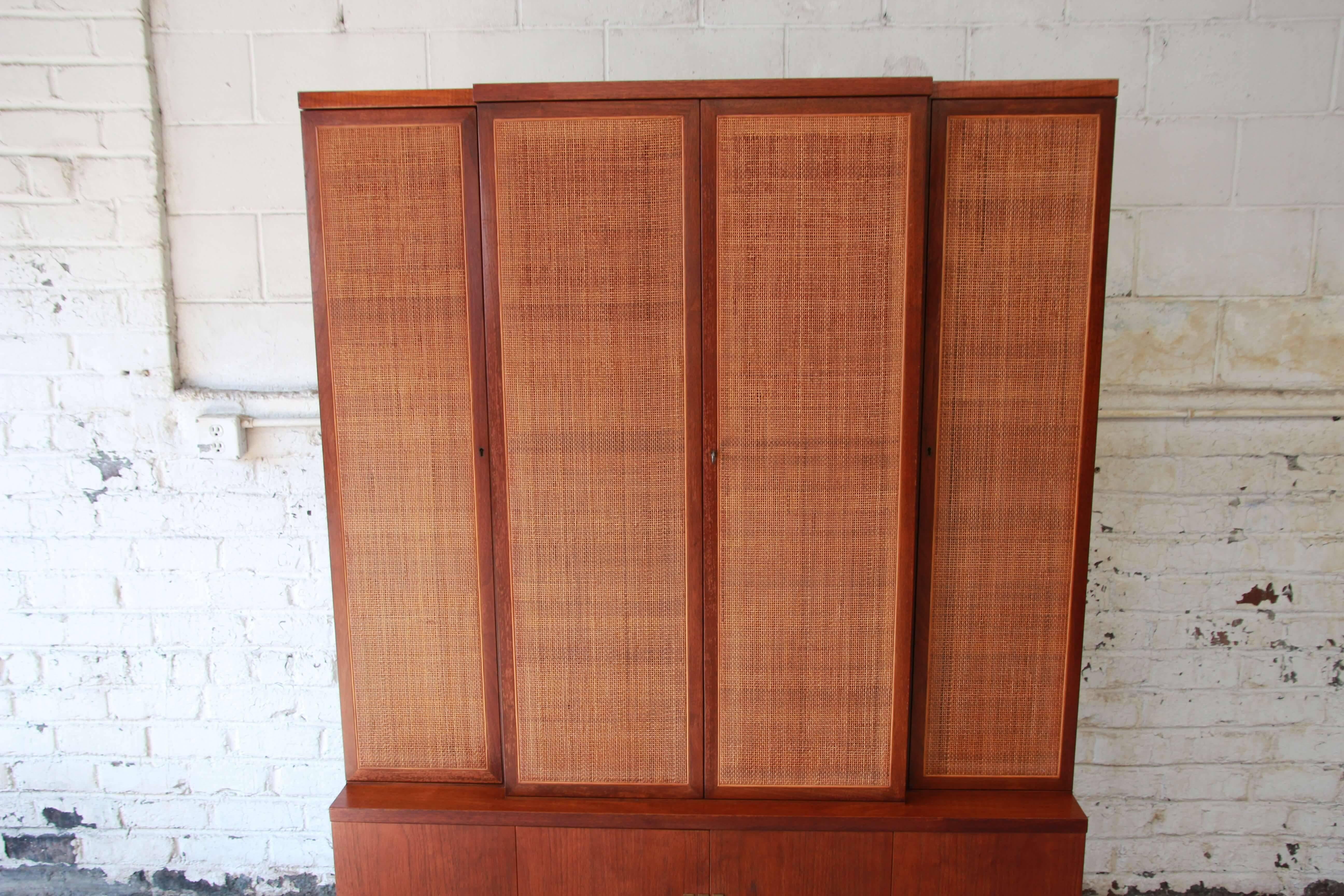 20th Century Baker Furniture Mid-Century Woven Front Wall Unit