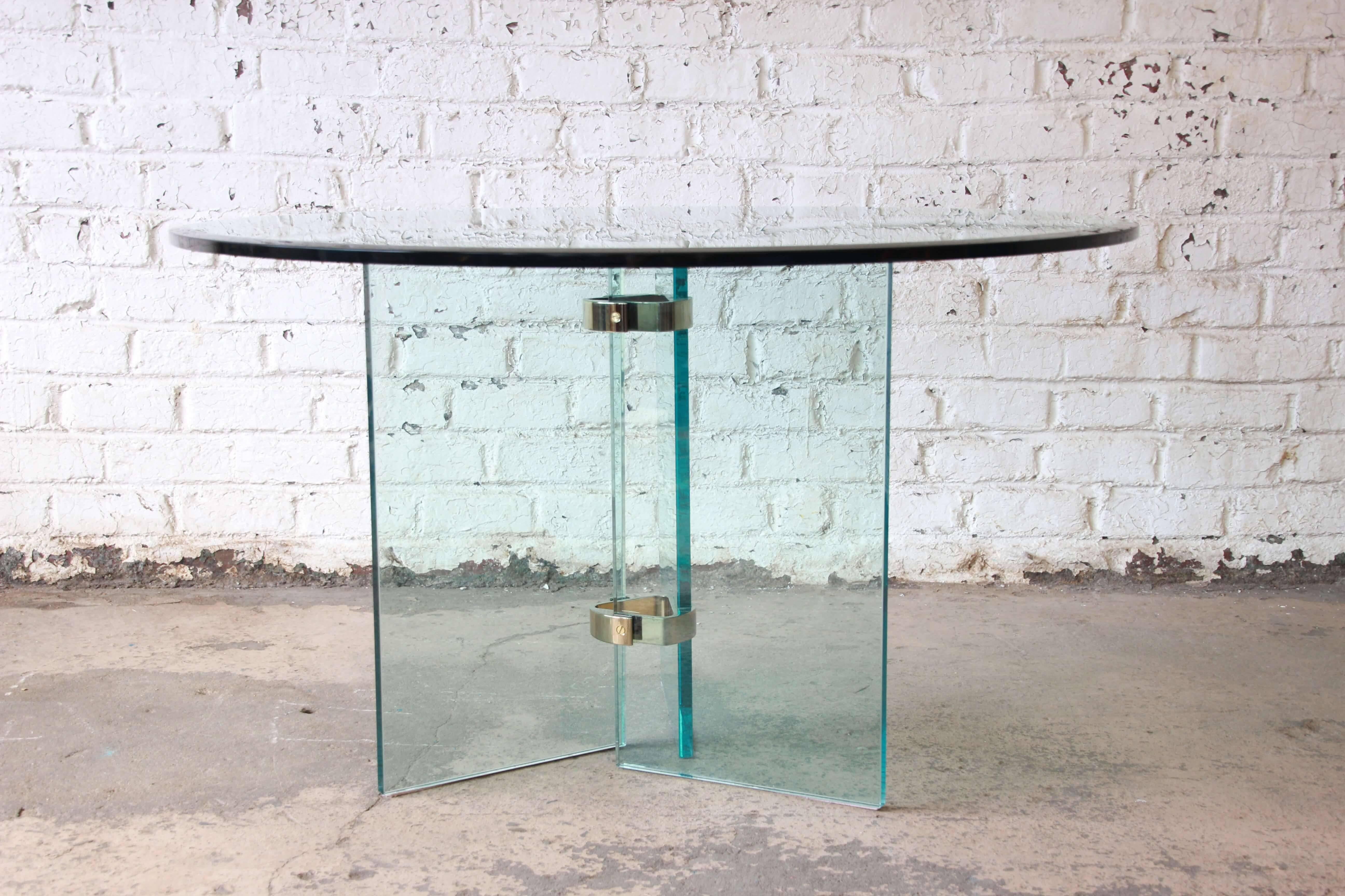 Hollywood Regency 1970s Brass and Glass Round Dining Table