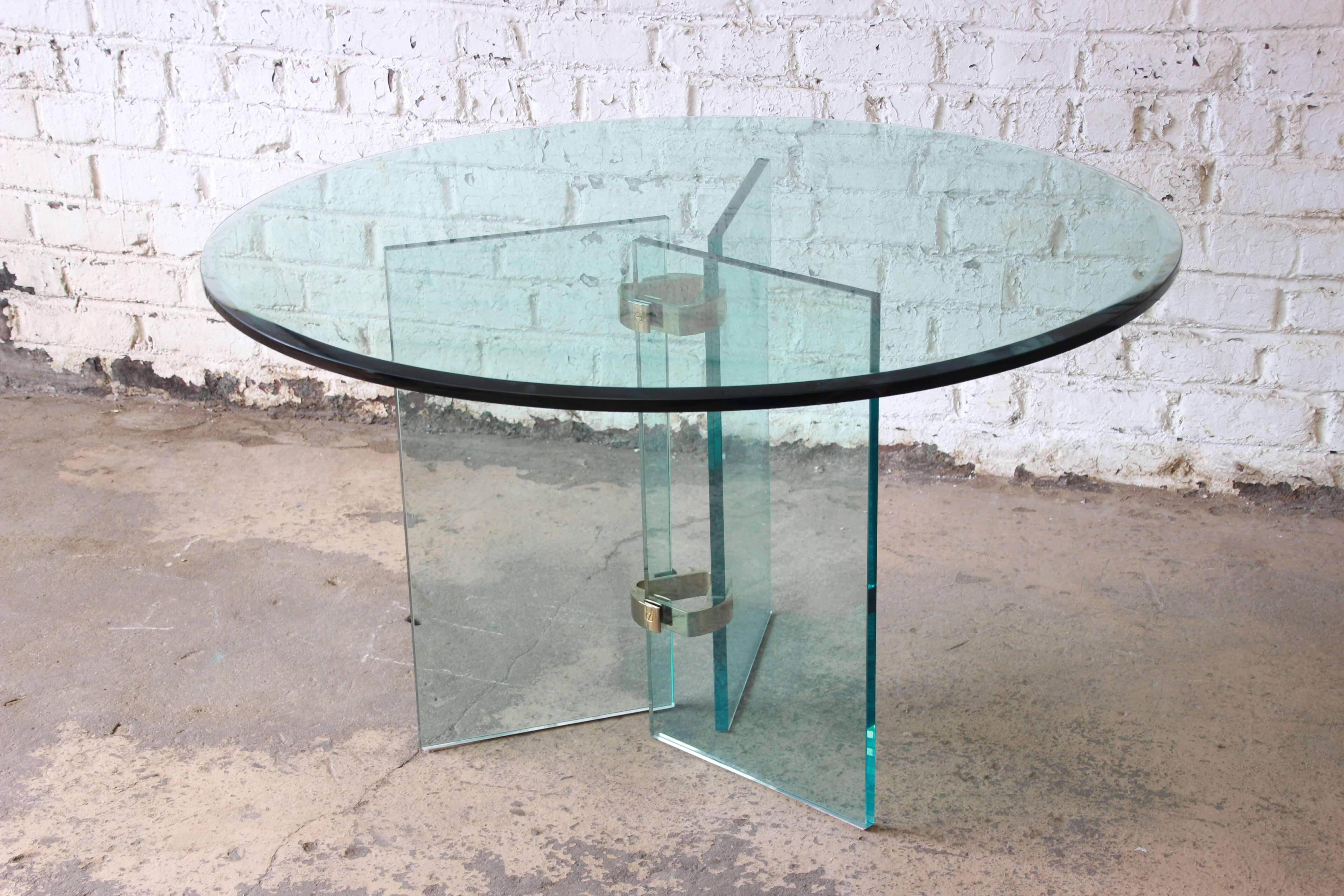 1970s Brass and Glass Round Dining Table 1