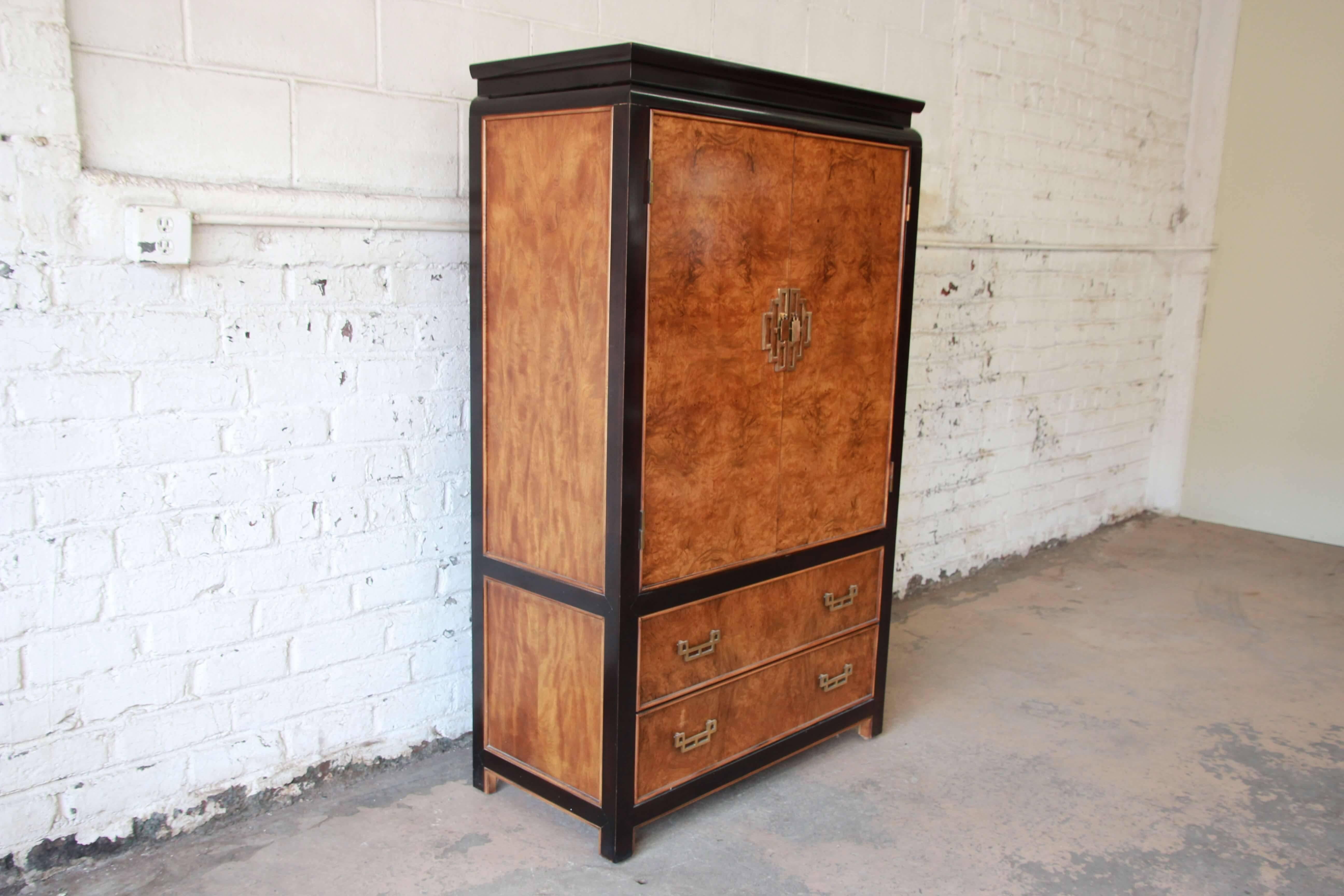 Century Furniture Burl Wood and Black Lacquer Chin Hua Chinoiserie Chest In Good Condition In South Bend, IN