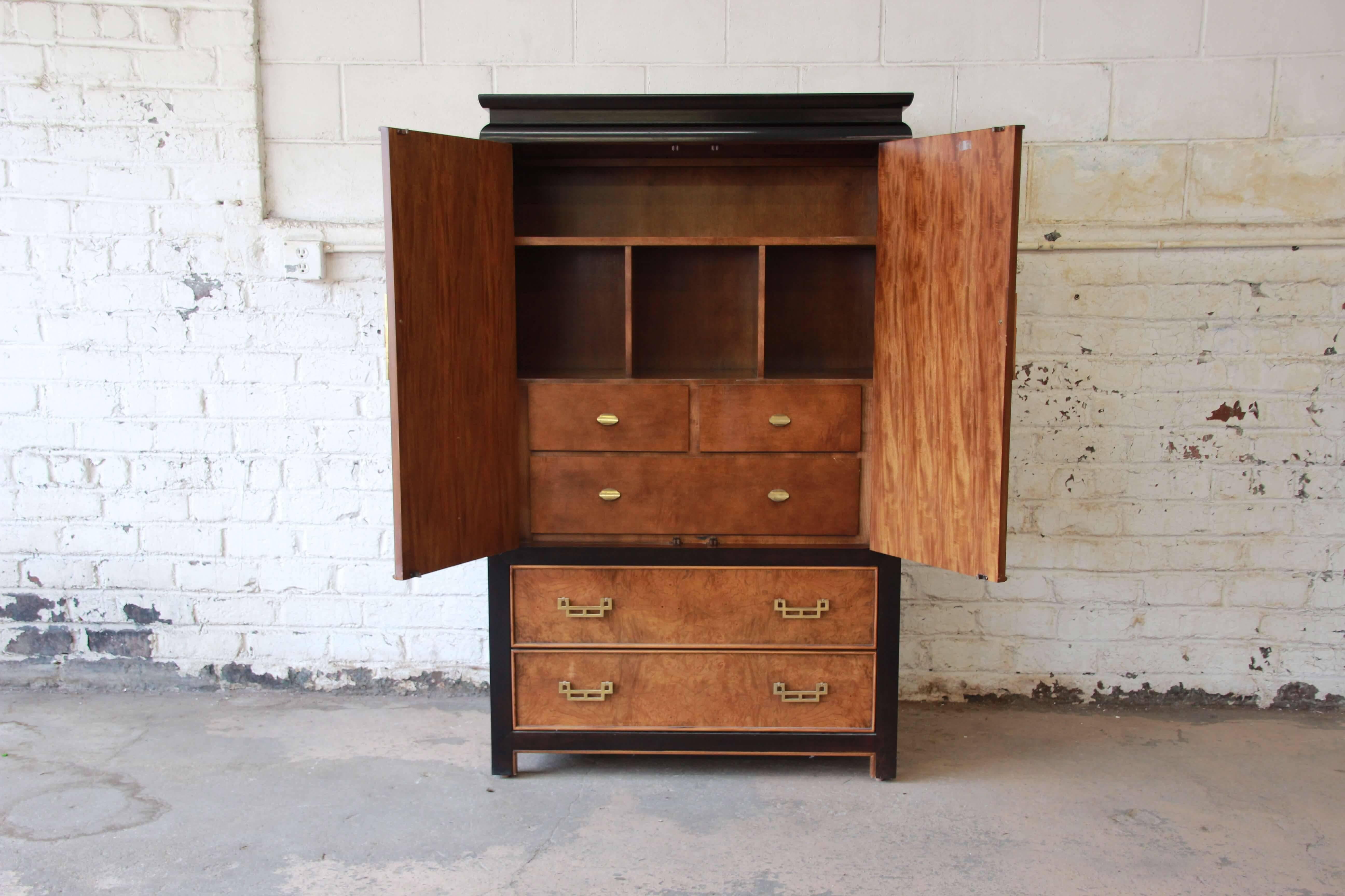 Century Furniture Burl Wood and Black Lacquer Chin Hua Chinoiserie Chest 1