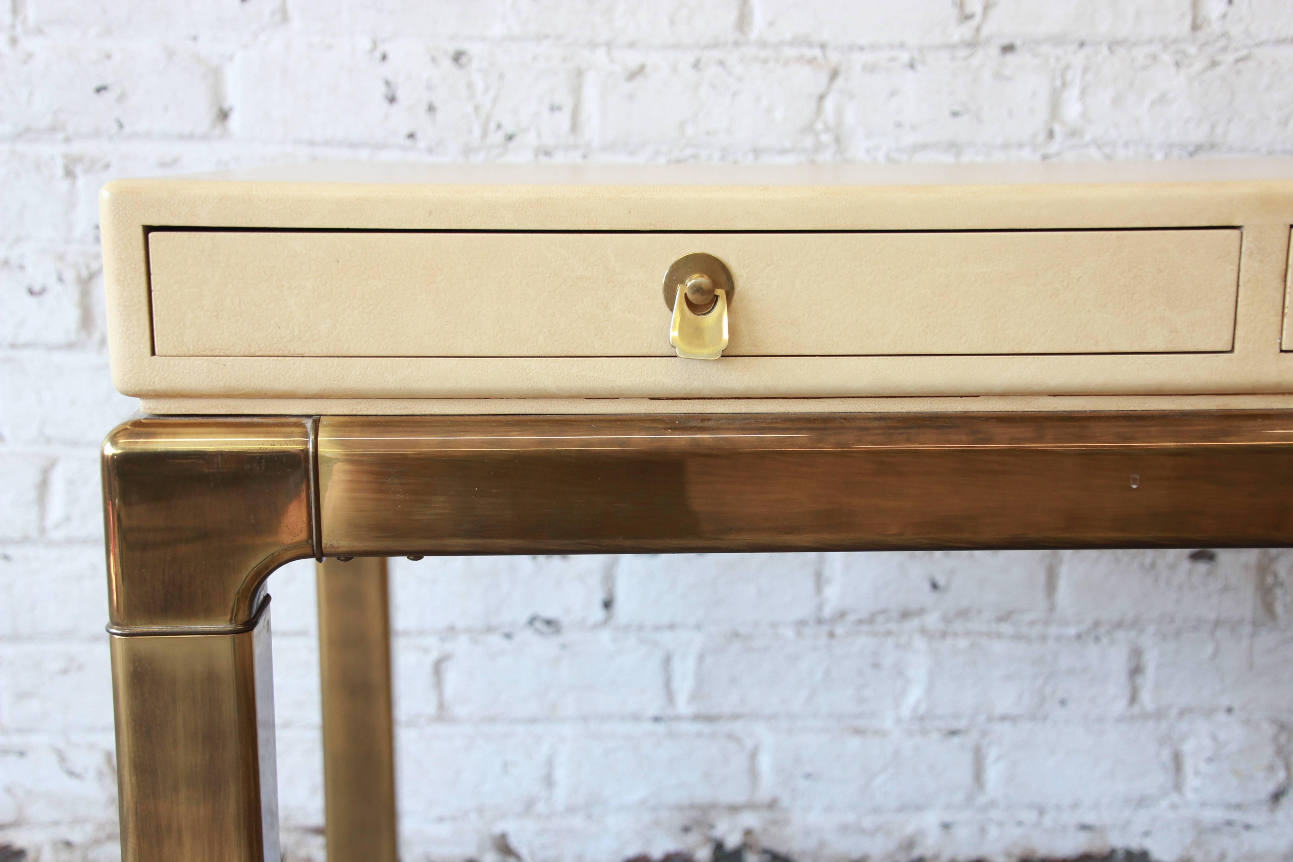 Mastercraft Brass and Faux Shagreen Chinoiserie Desk 3