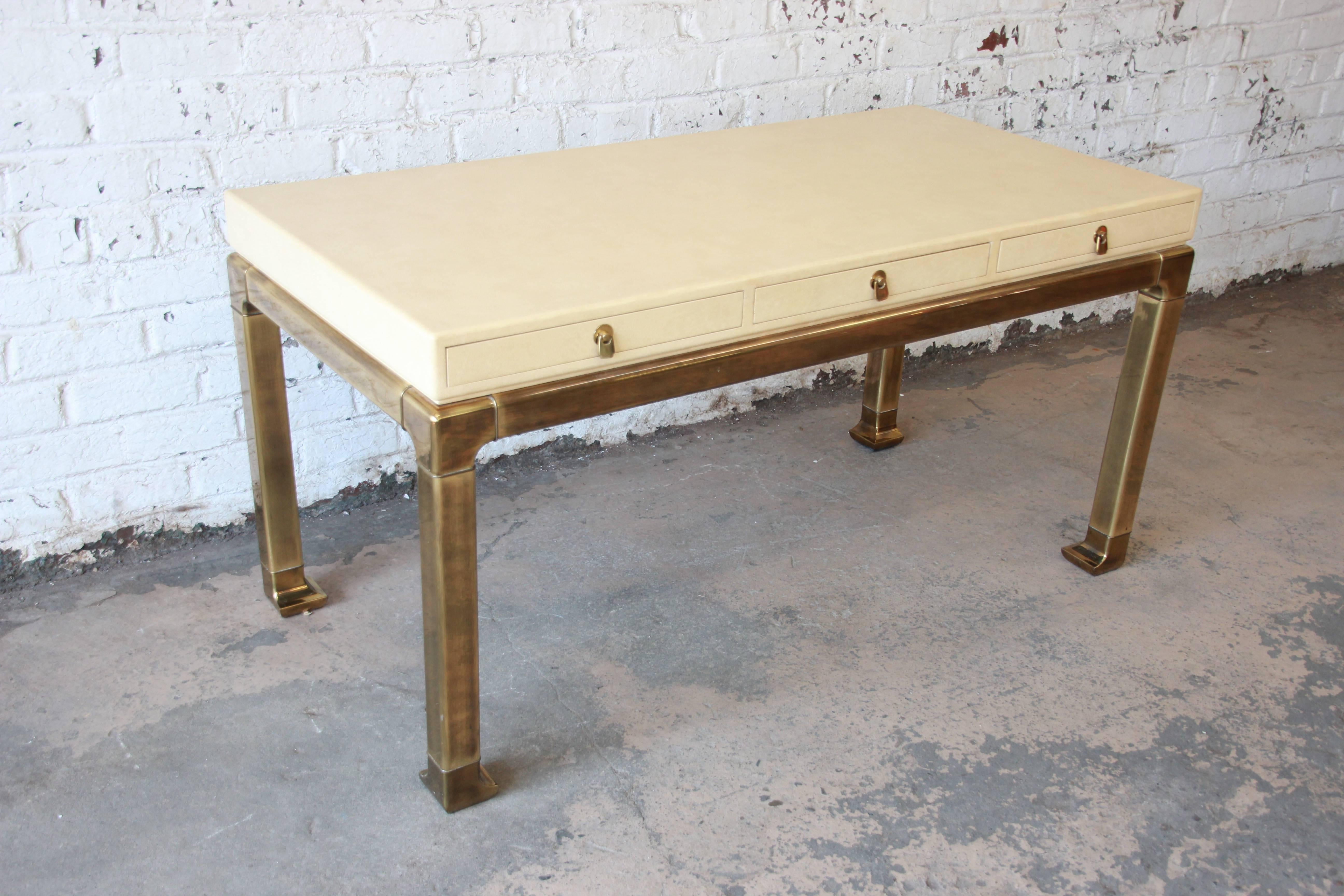 Mastercraft Brass and Faux Shagreen Chinoiserie Desk In Good Condition In South Bend, IN