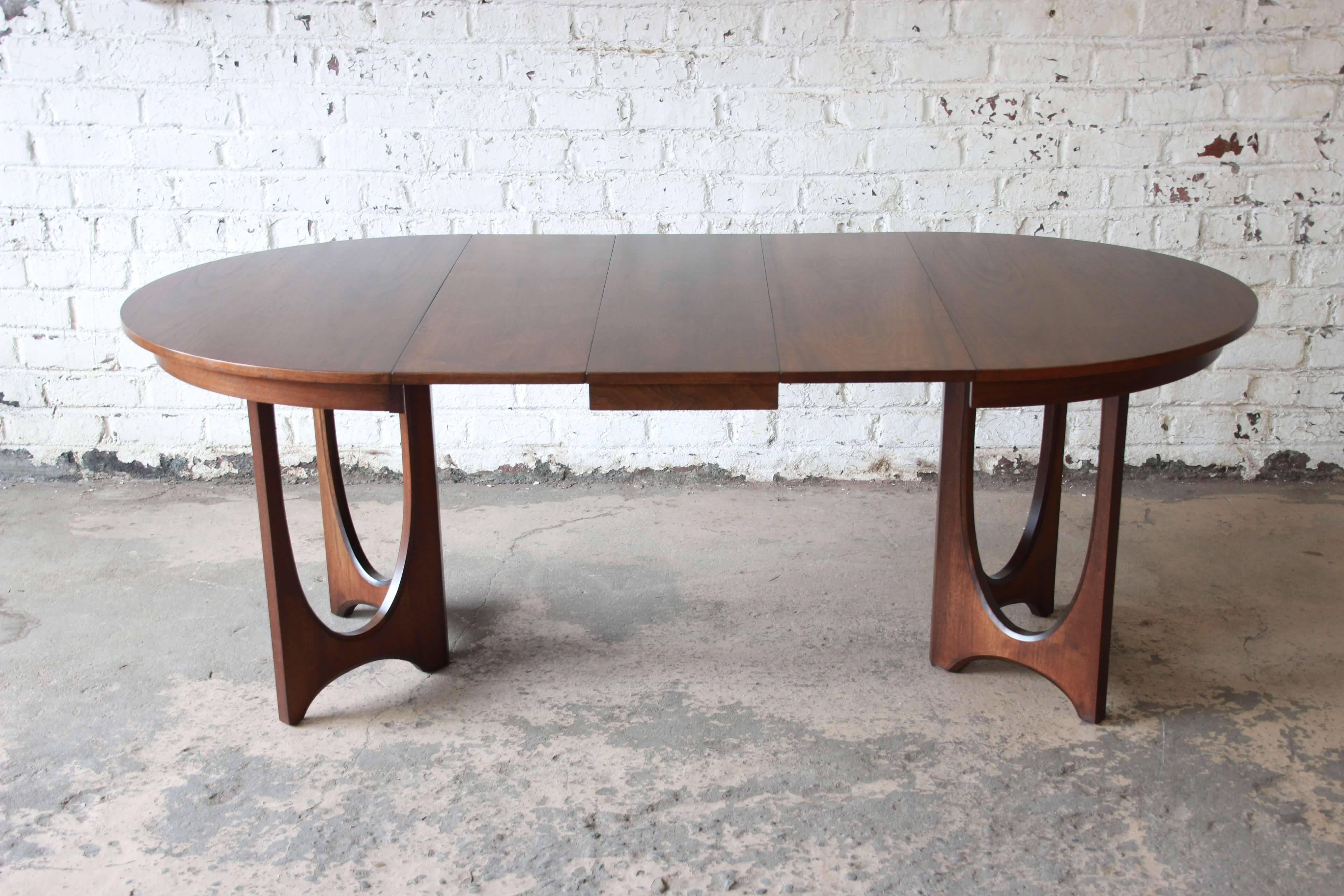 Mid-Century Modern Broyhill Brasilia Sculpted Walnut Extension Dining Table