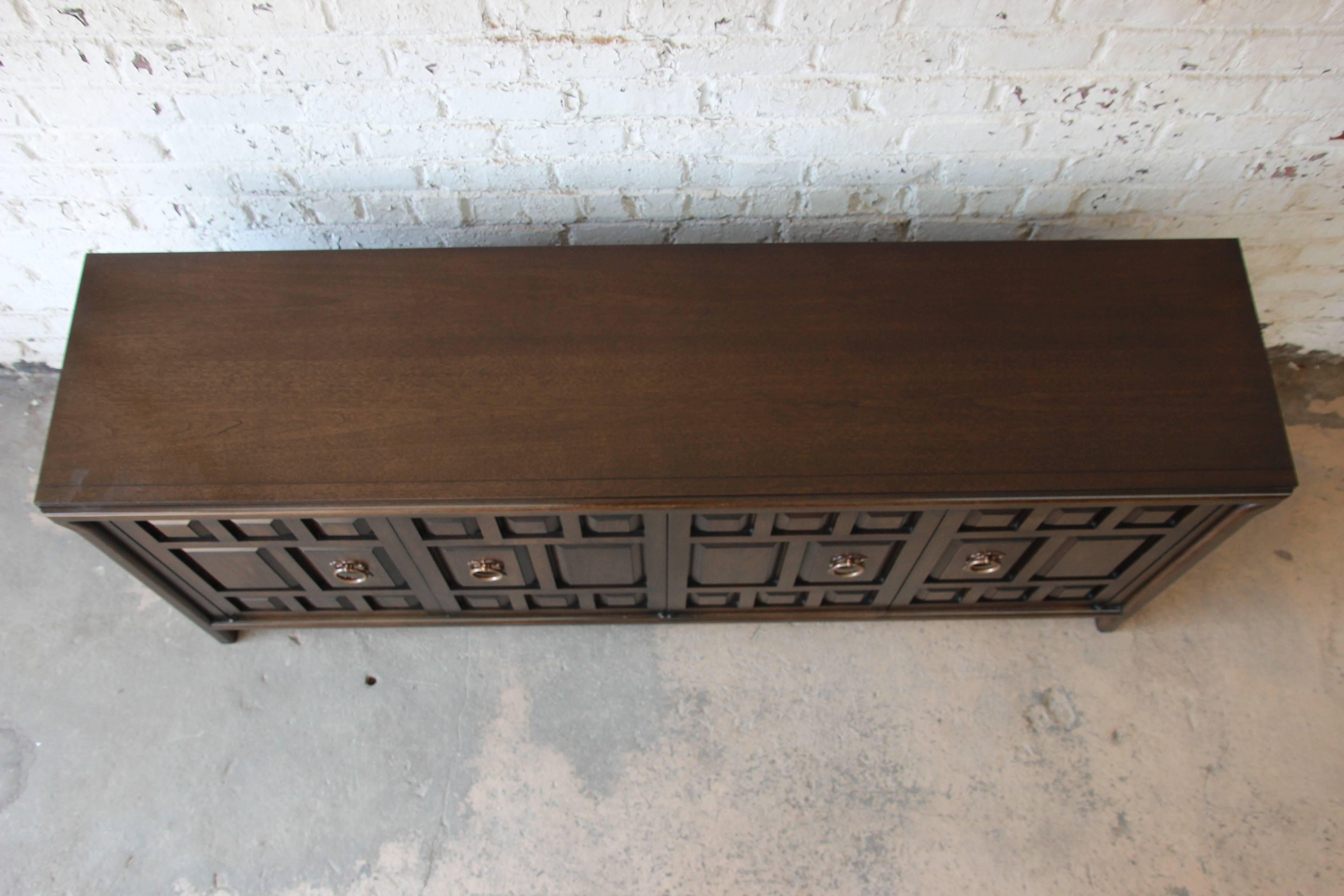 John Widdicomb Dark Walnut Spanish Colonial Style Sideboard In Excellent Condition In South Bend, IN