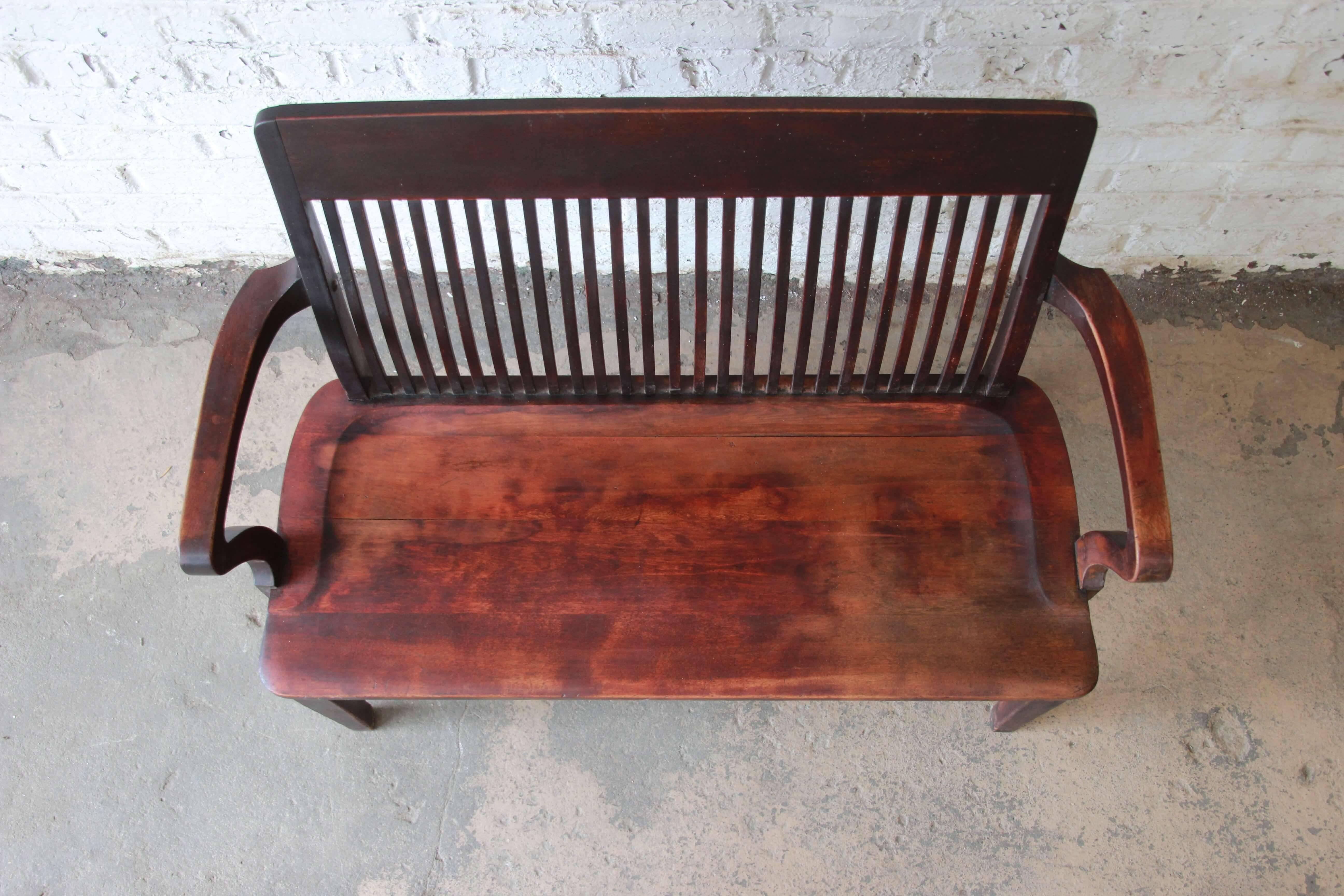 Mission Antique Mahogany Banker's Bench by Milwaukee Chair Company, circa 1900