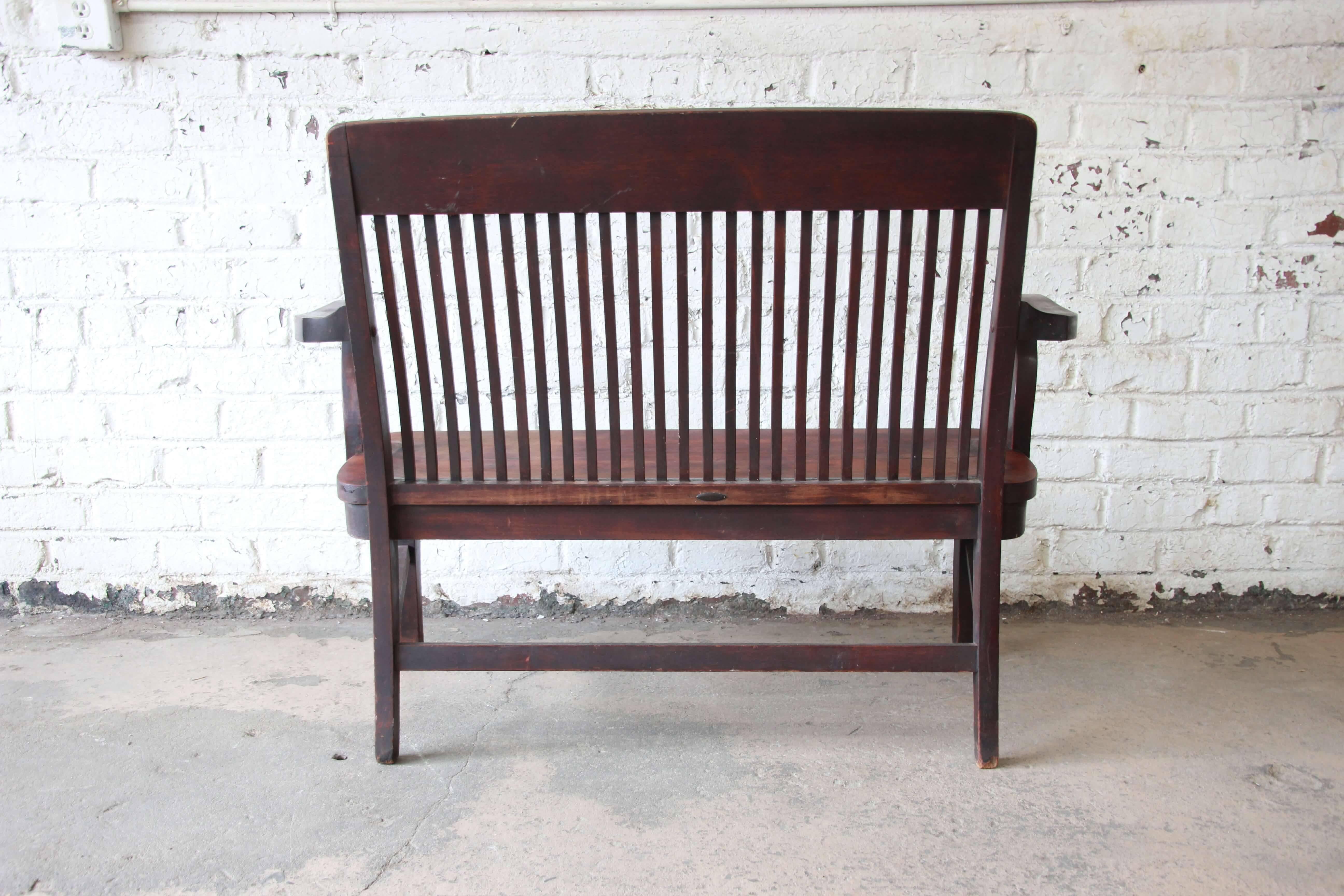 American Antique Mahogany Banker's Bench by Milwaukee Chair Company, circa 1900
