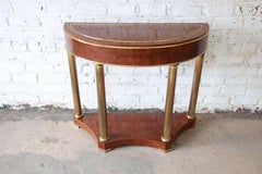 Mastercraft Burl Wood and Brass Demilune Console Table