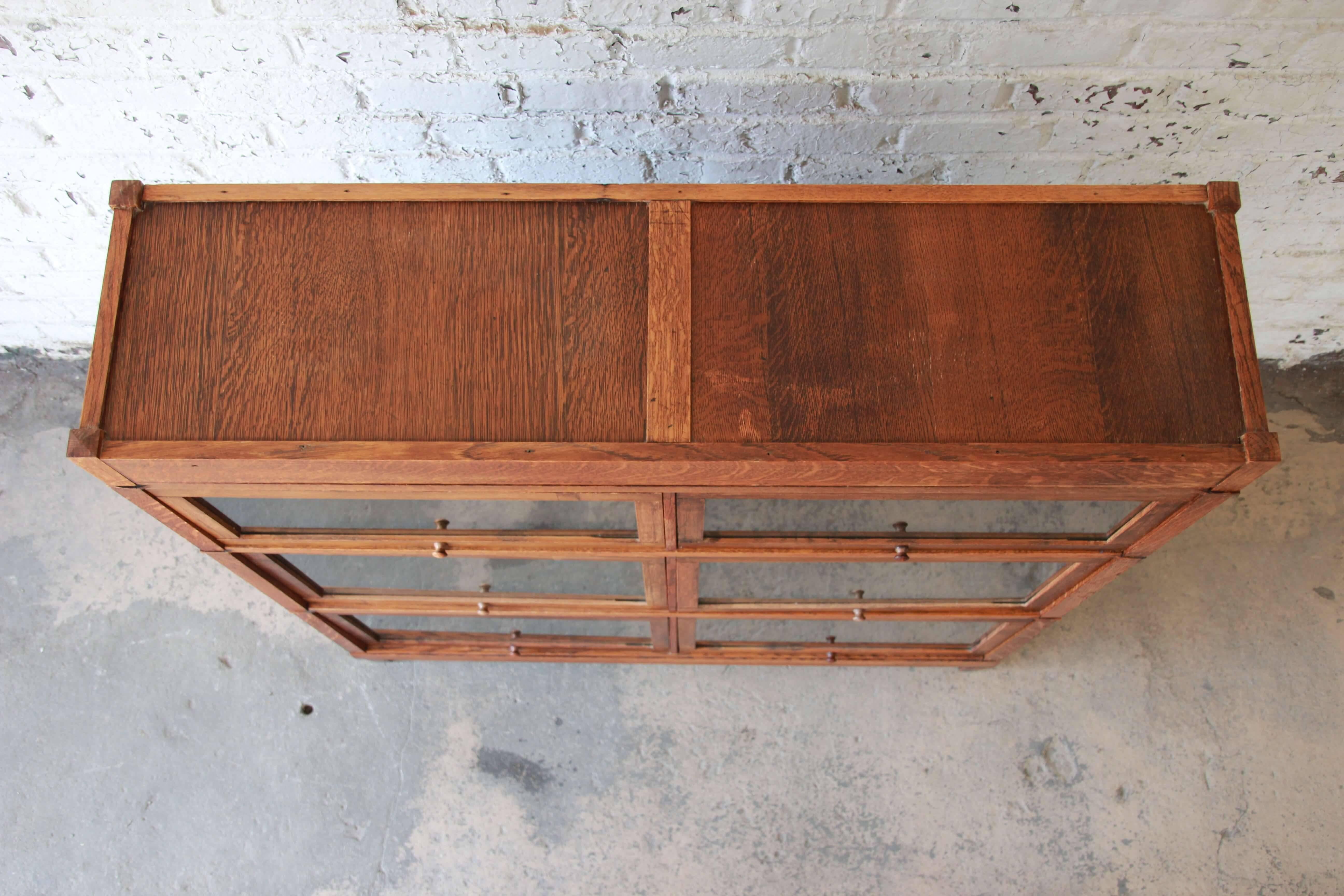 Antique Oak Double Barrister Bookcase by Macey In Good Condition In South Bend, IN