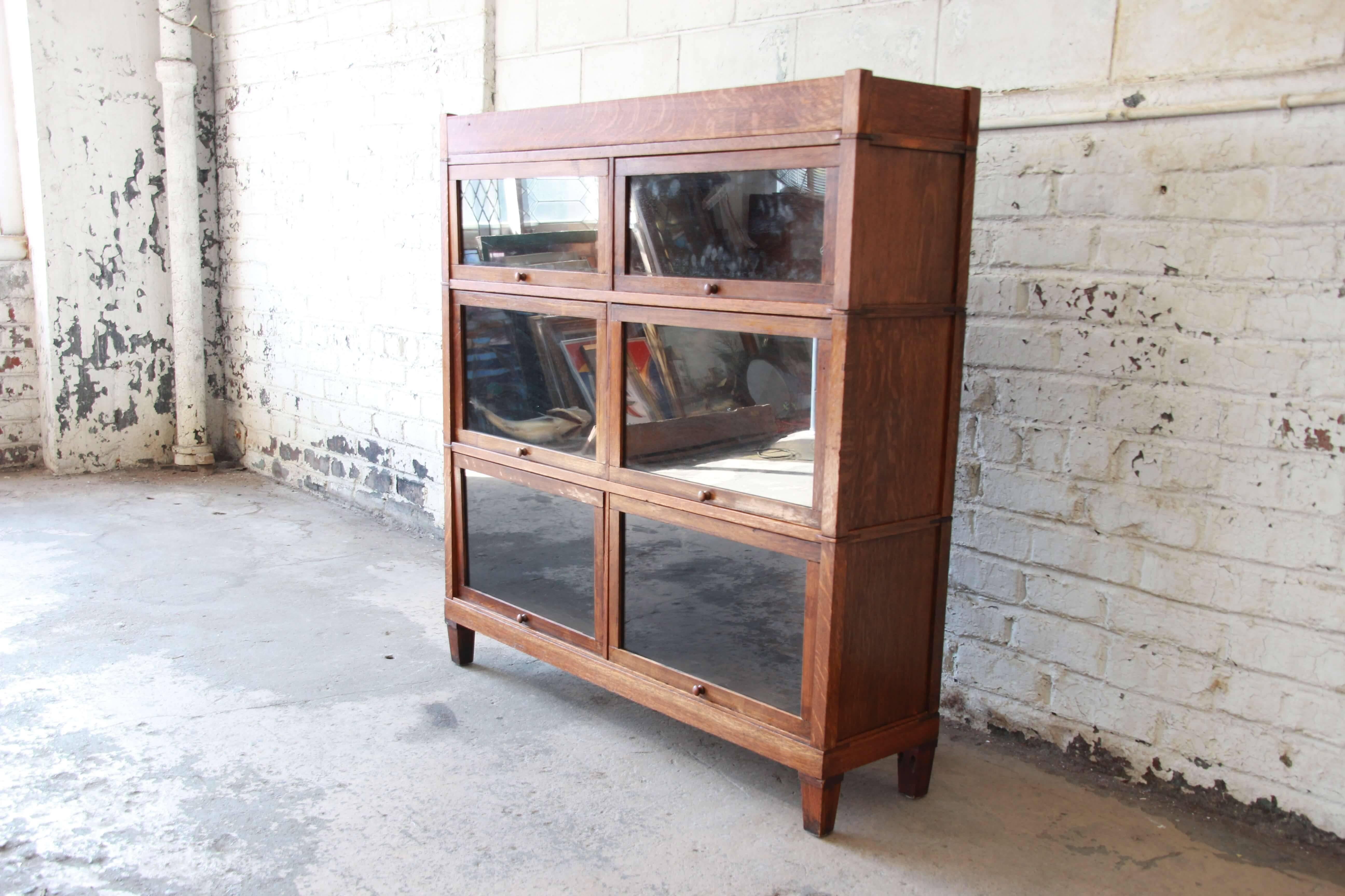 Arts and Crafts Antique Oak Double Barrister Bookcase by Macey