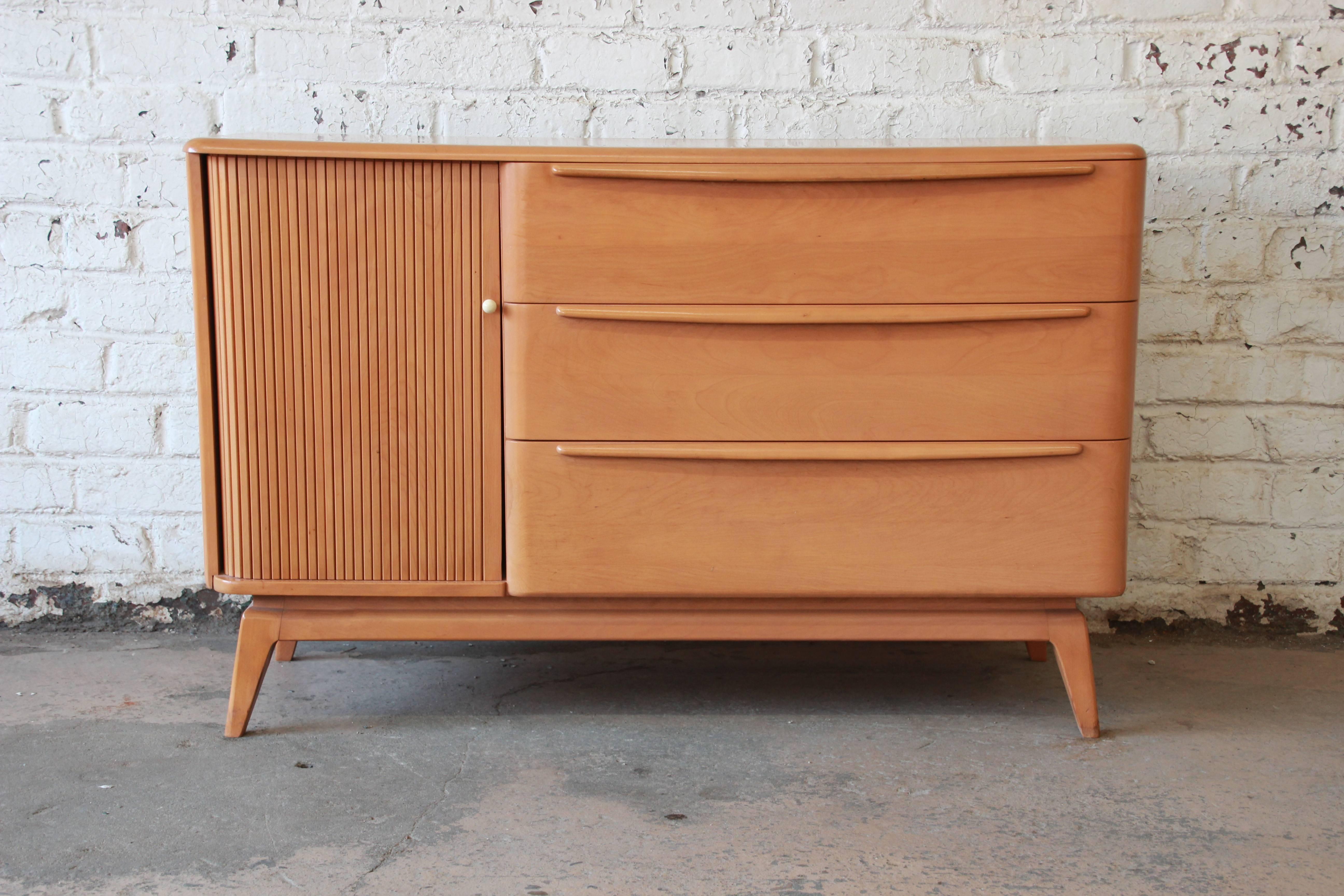 Mid-Century Modern Heywood Wakefield Tambour Door Credenza with Hutch Top