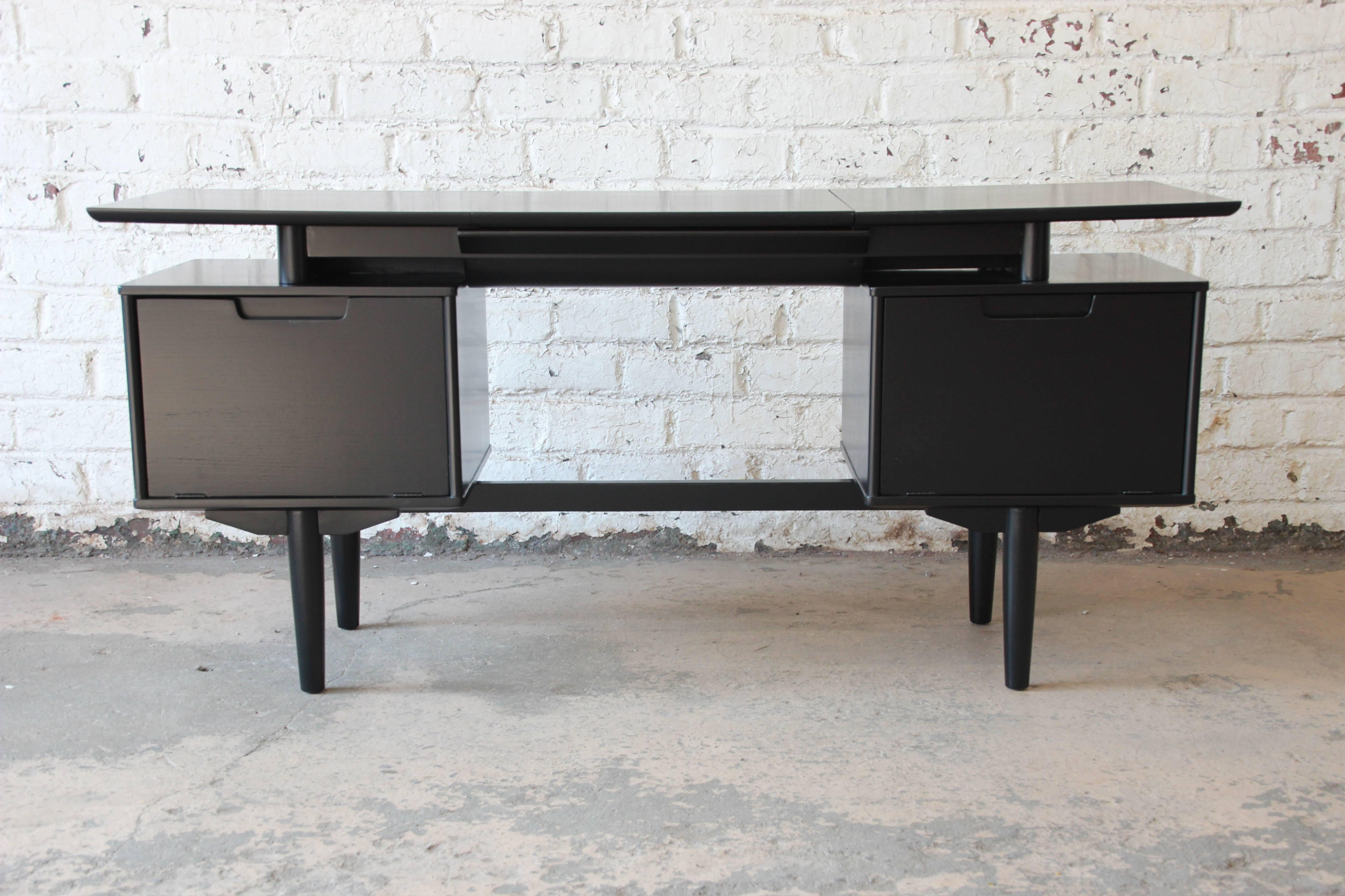 American Milo Baughman for Drexel Mid-Century Modern Ebonized Floating Top Vanity Desk