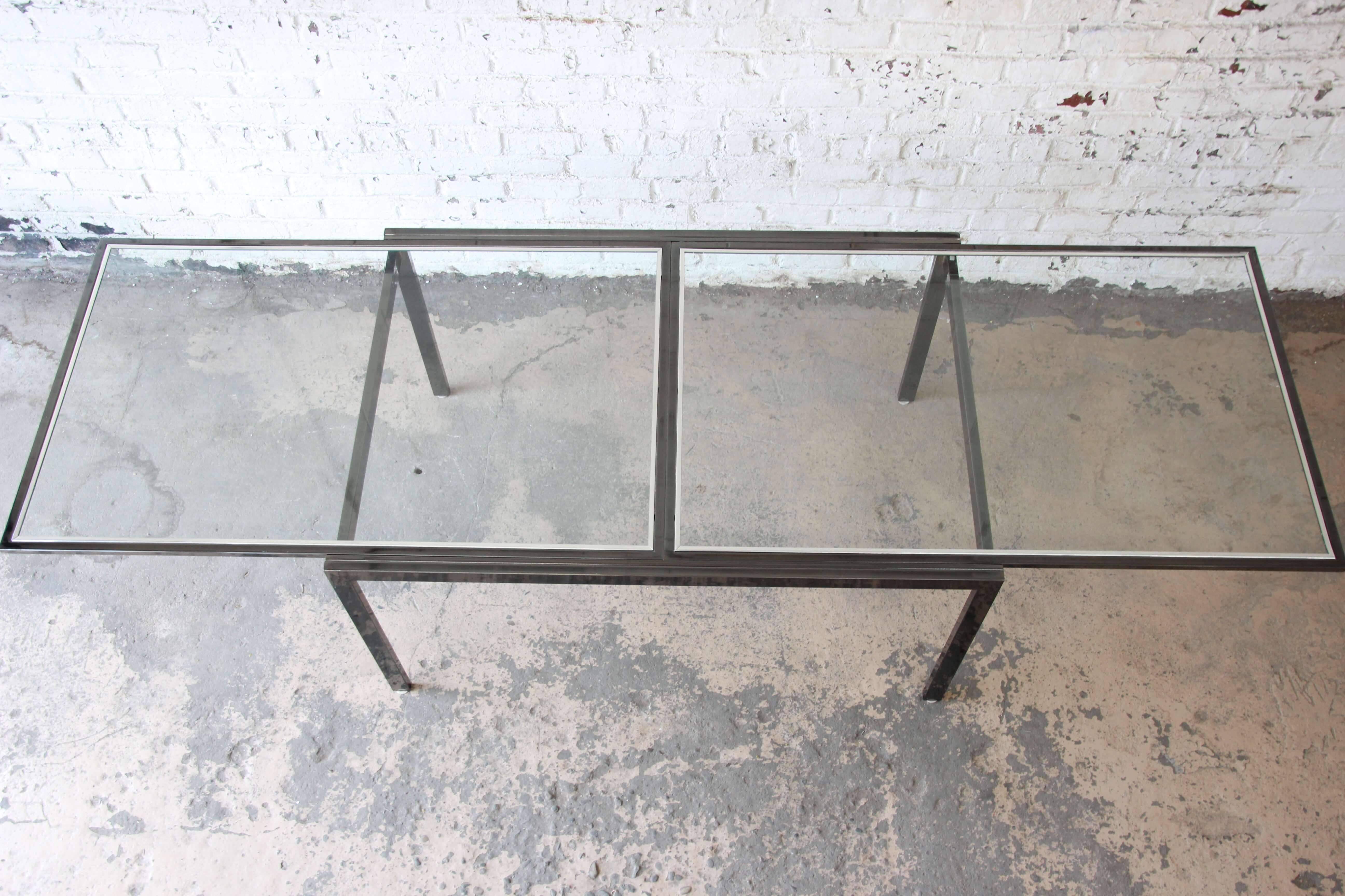 Mid-Century Modern Baughman Style Chrome and Glass Extension Dining Table by DIA