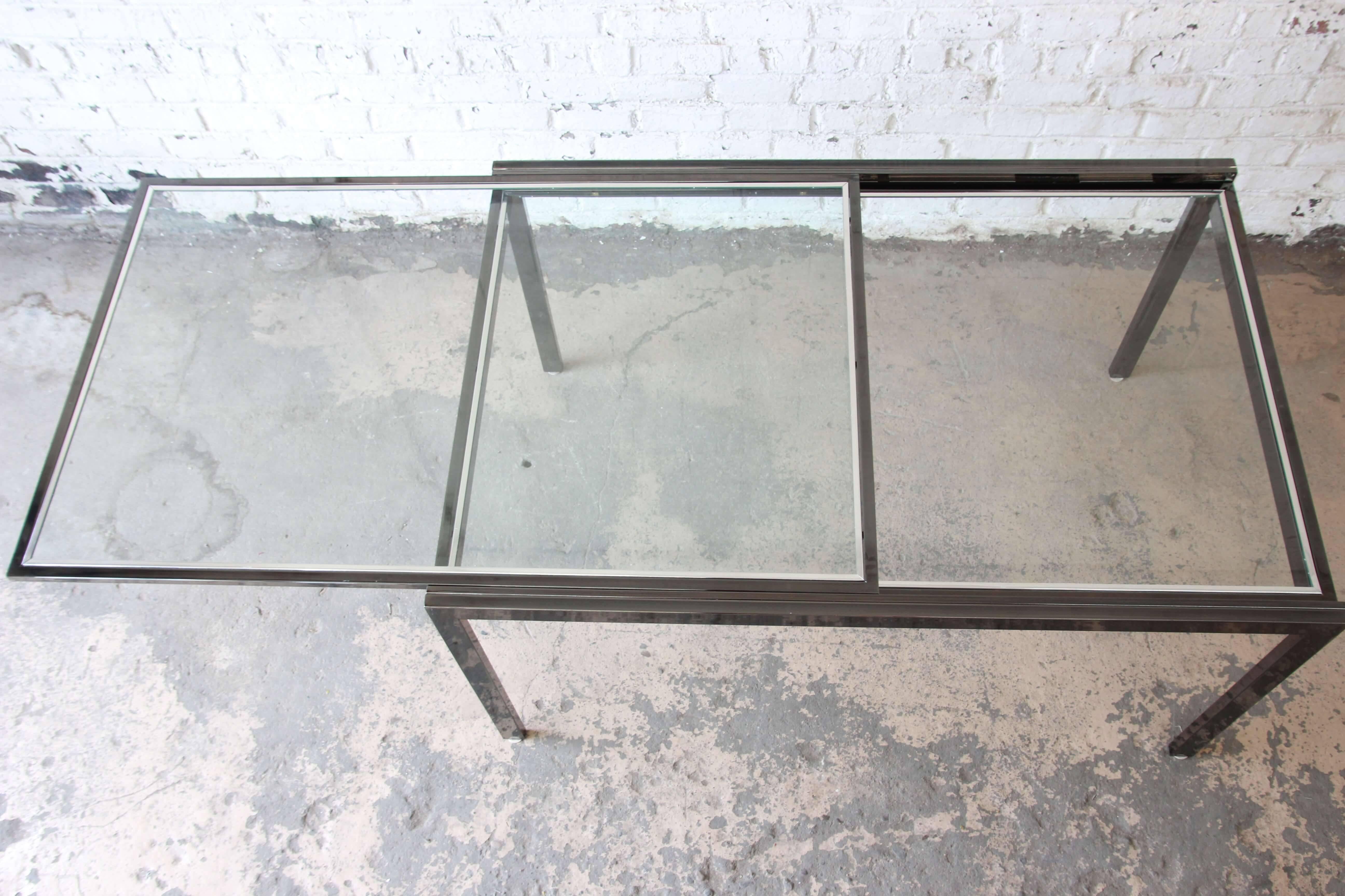 Baughman Style Chrome and Glass Extension Dining Table by DIA 1