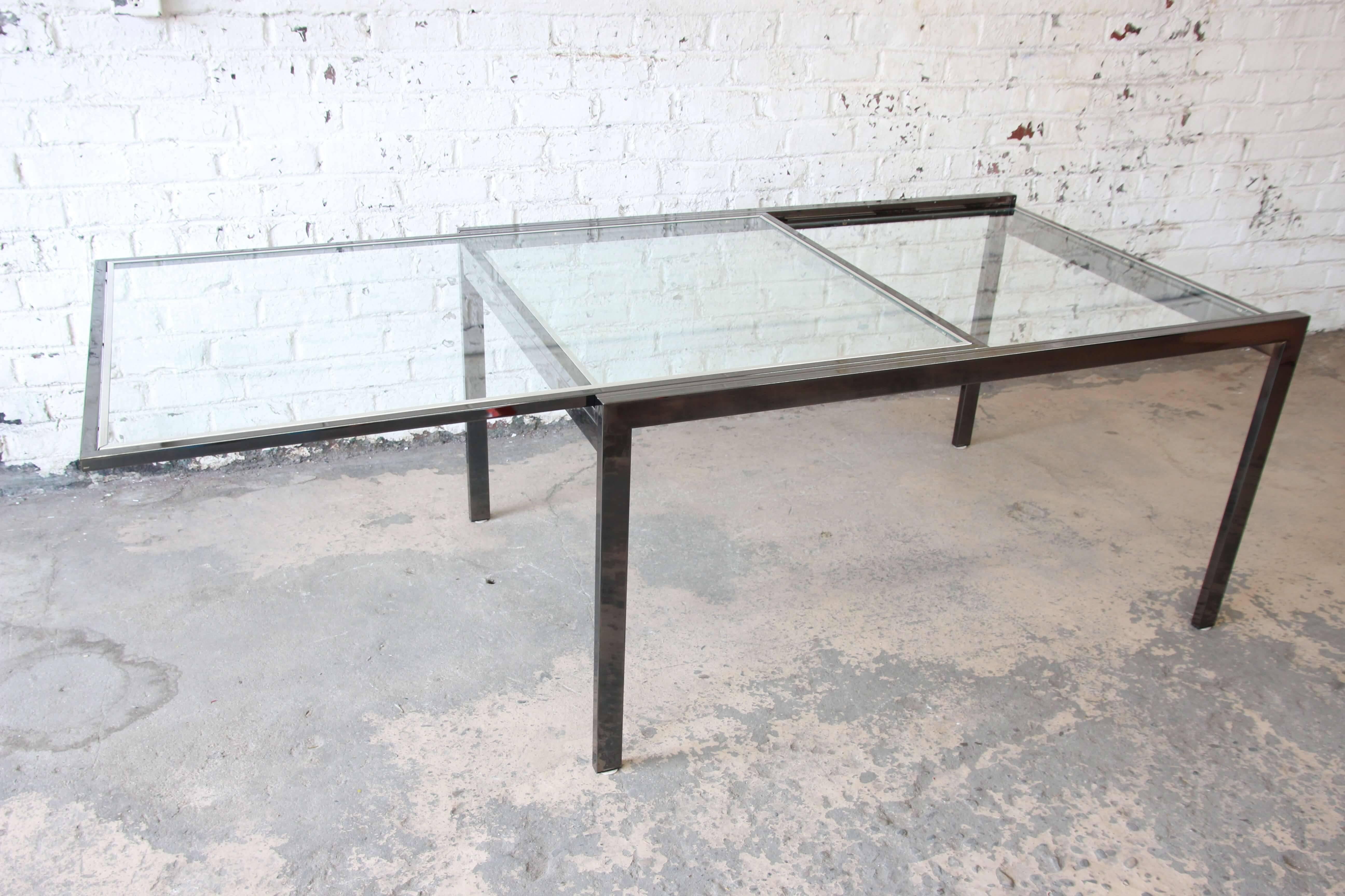 Late 20th Century Baughman Style Chrome and Glass Extension Dining Table by DIA