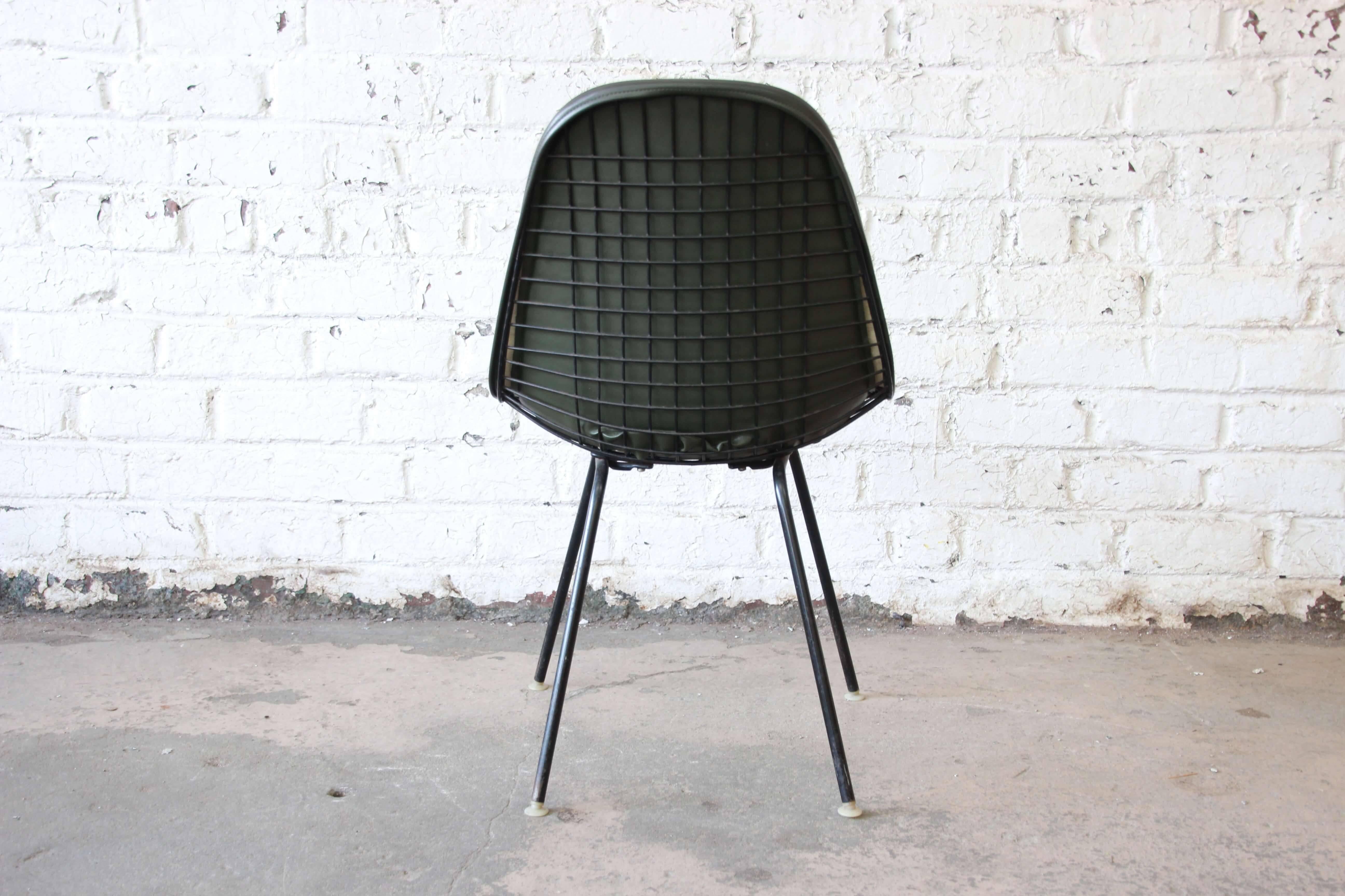 Mid-20th Century Original Eames for Herman Miller DKX-1 Side Chair in Army Green Vinyl, 1960s
