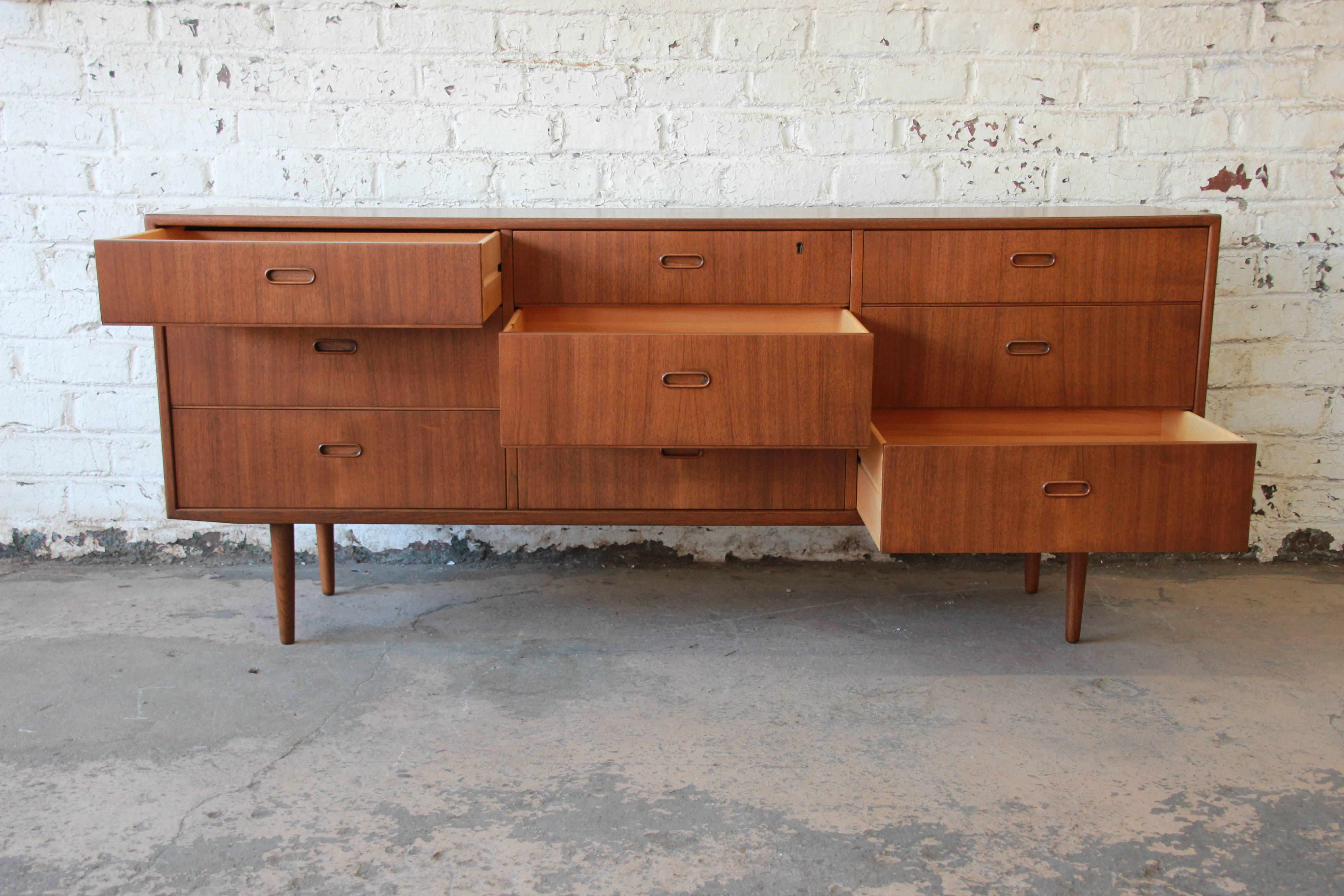 Arne Vodder for Falster Danish Modern Nine-Drawer Teak Long Dresser or Credenza 1