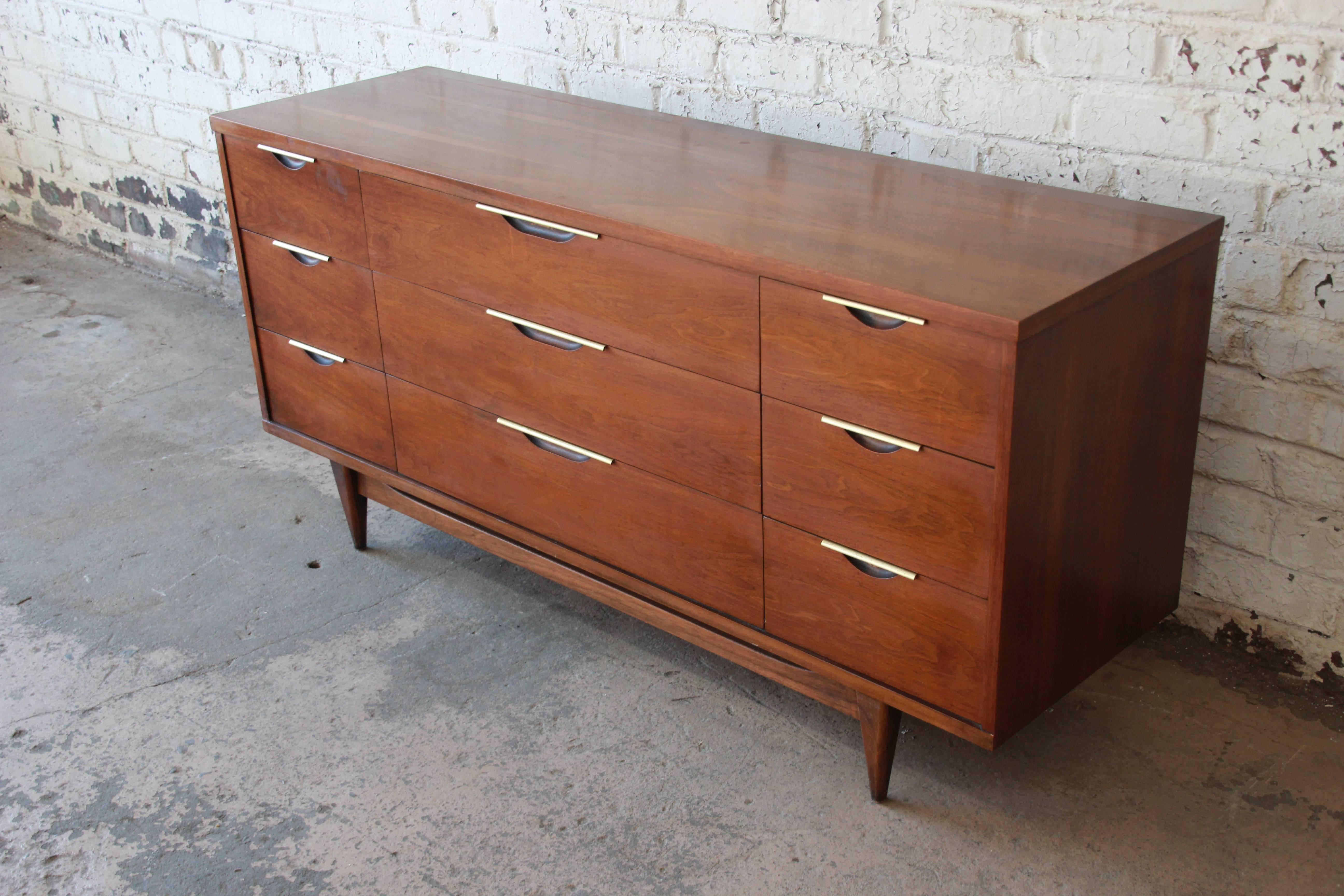 Mid-Century Modern Walnut Long Dresser or Credenza by Kent Coffey In Good Condition In South Bend, IN