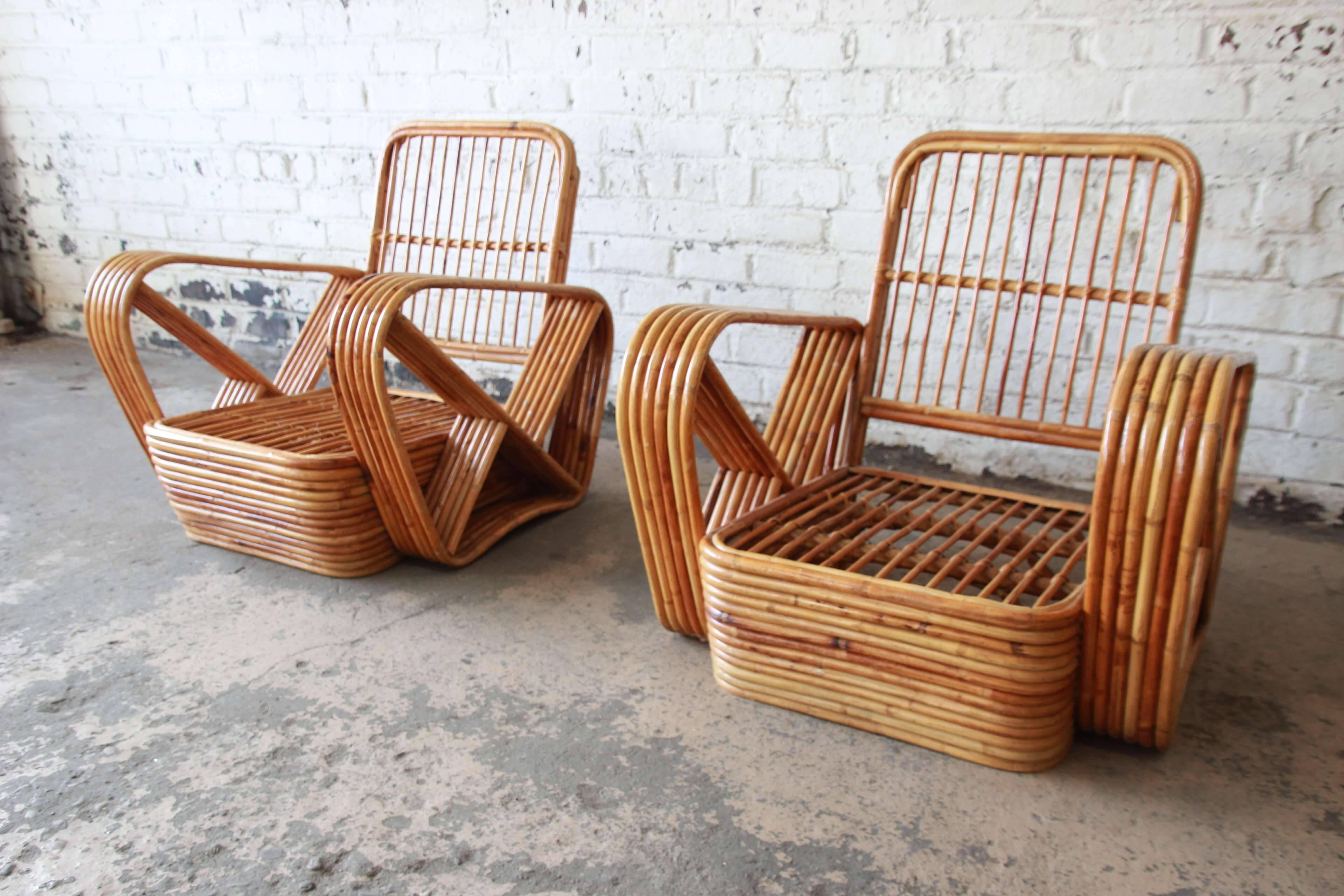 Pair of Bamboo Pretzel Chairs Attributed to Paul Frankl In Good Condition In South Bend, IN