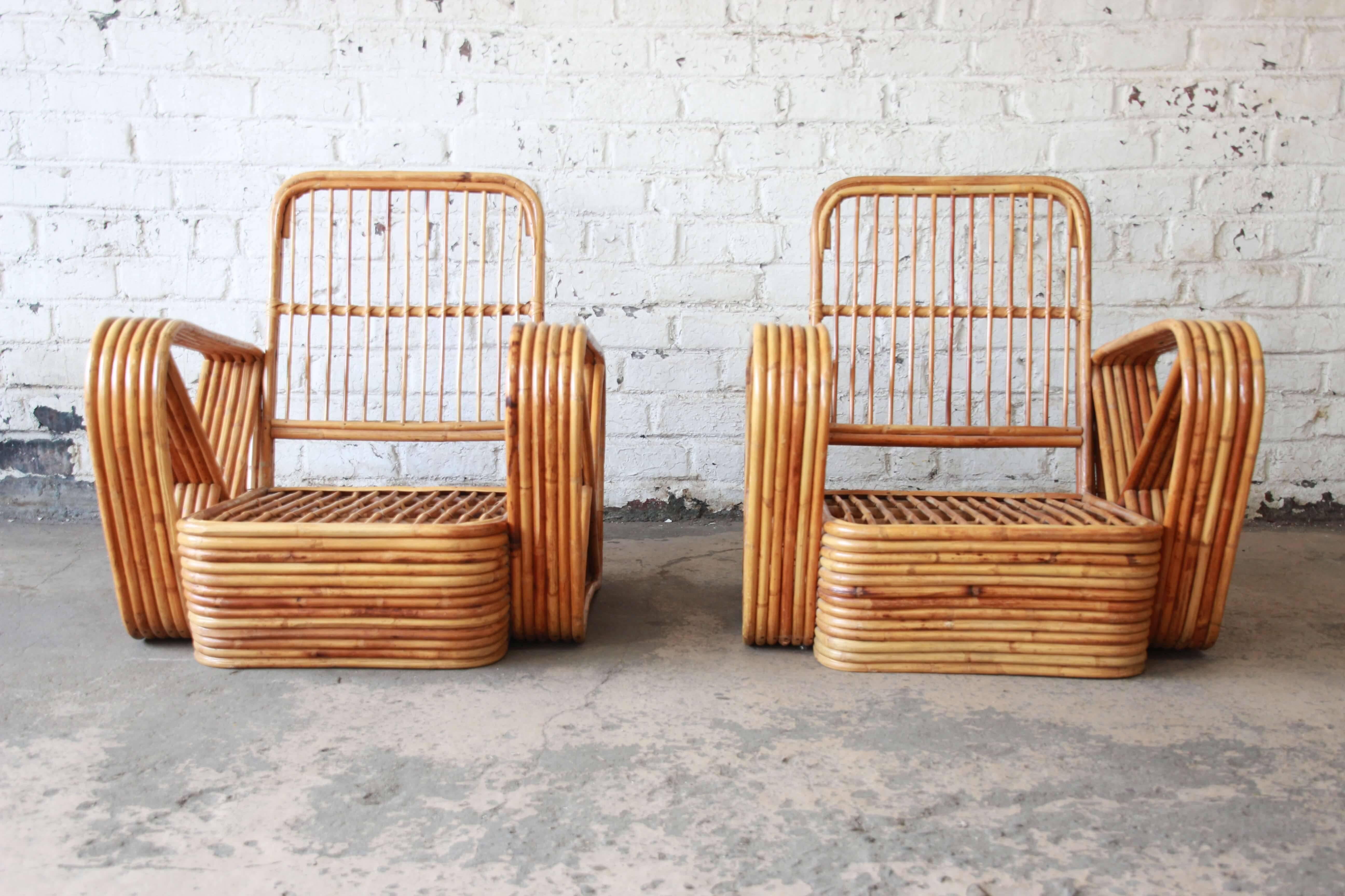 Mid-Century Modern Pair of Bamboo Pretzel Chairs Attributed to Paul Frankl