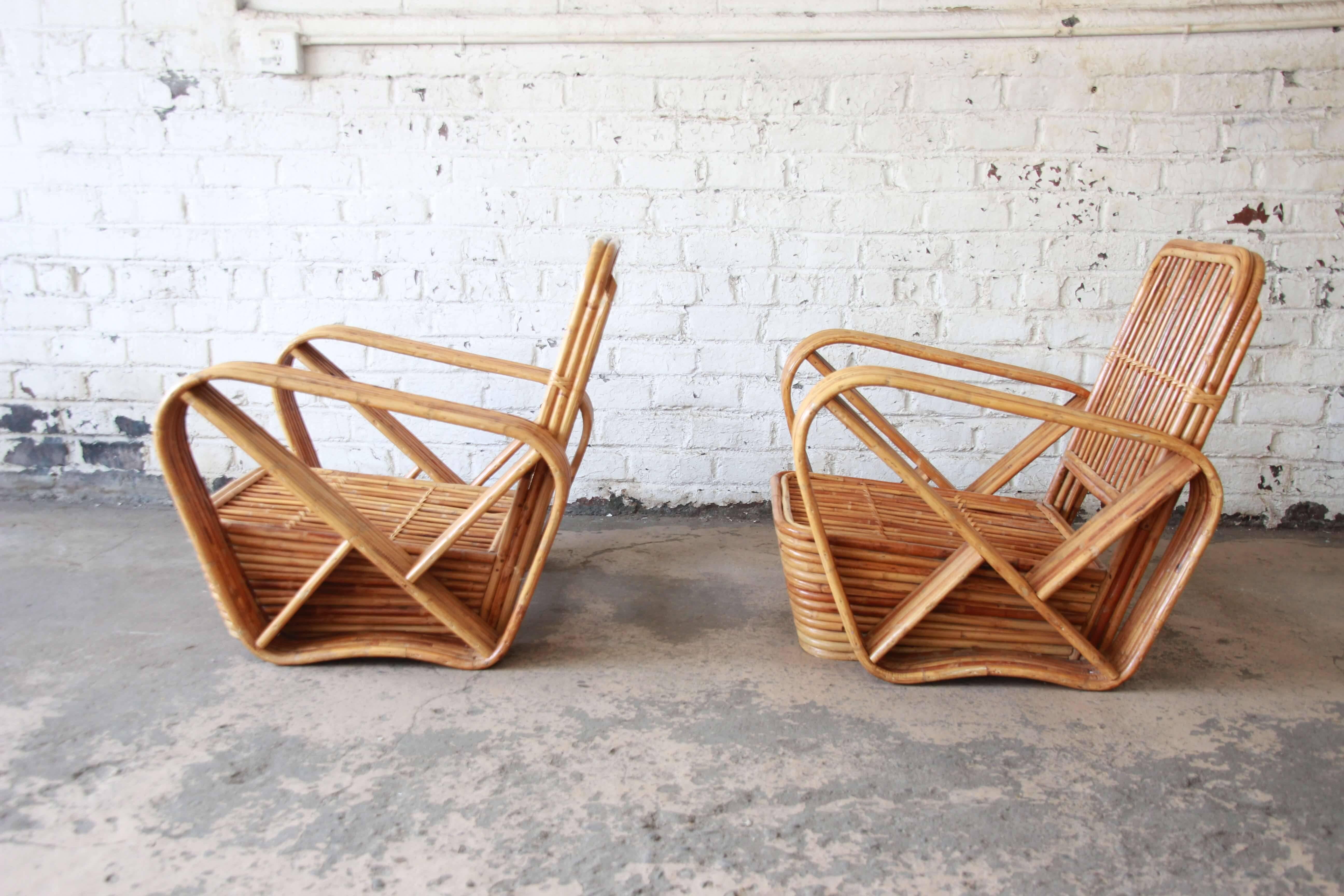 Mid-20th Century Pair of Bamboo Pretzel Chairs Attributed to Paul Frankl