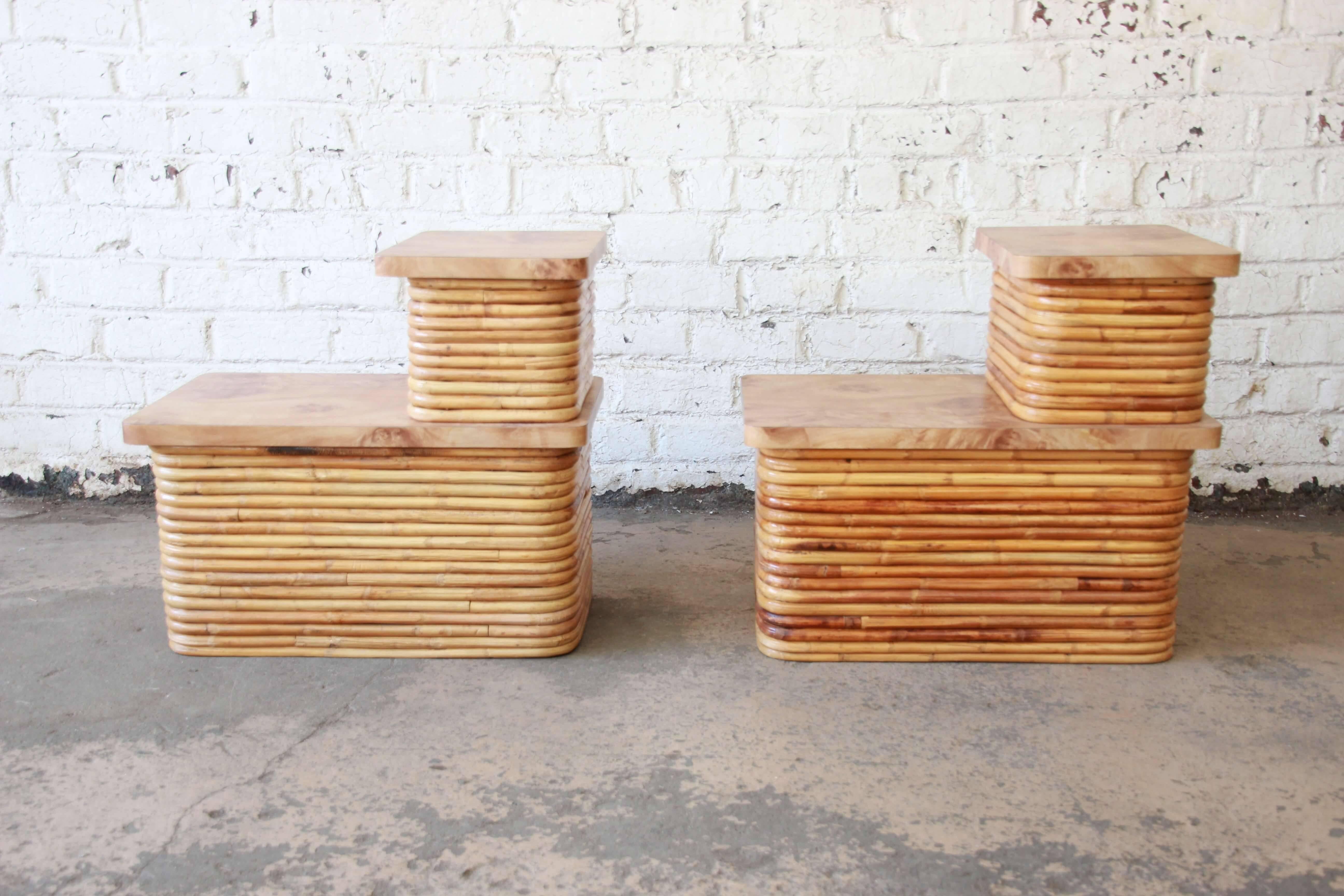 Mid-20th Century Bamboo End Tables in the Style of Paul Frankl, Pair
