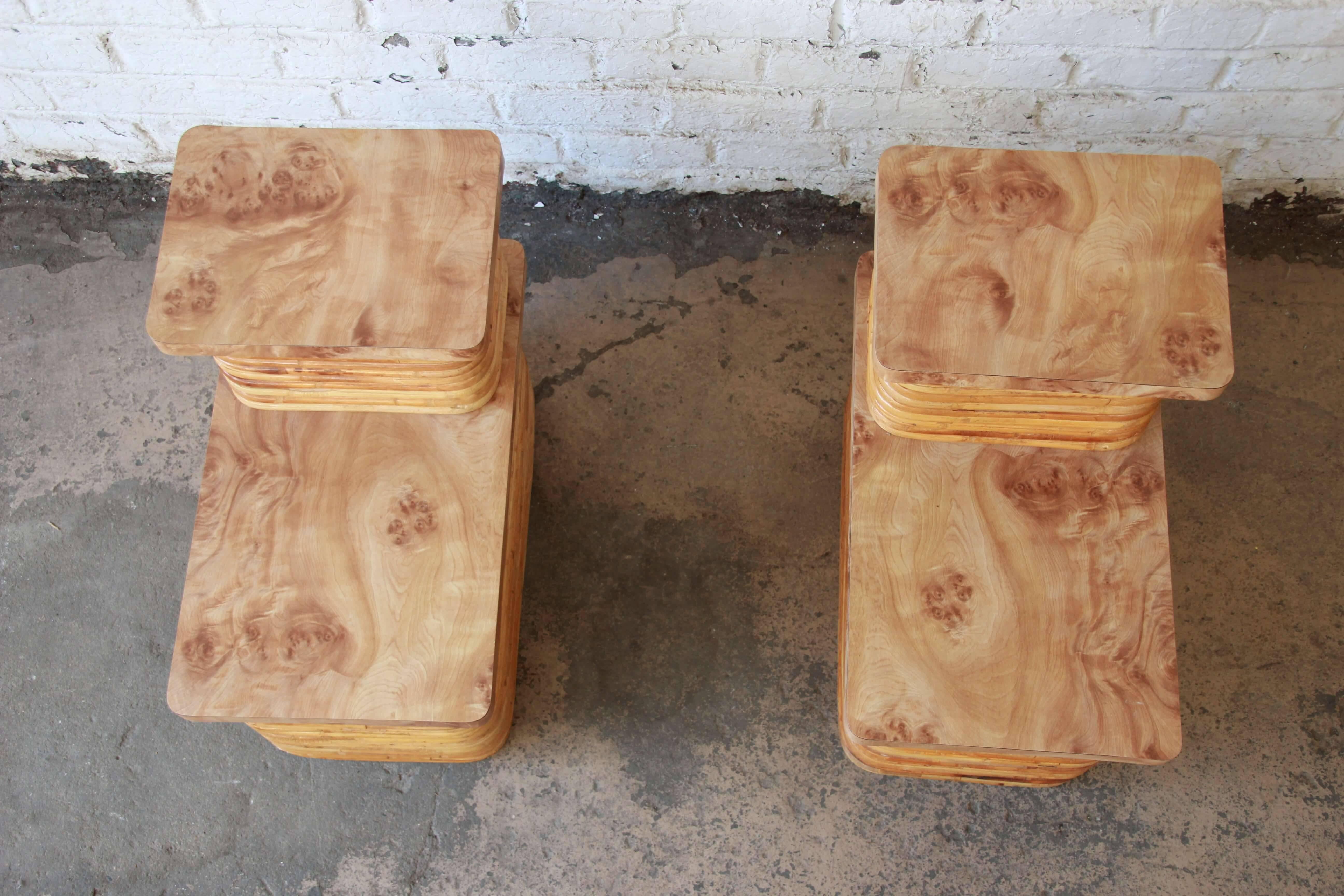 Bamboo End Tables in the Style of Paul Frankl, Pair 2