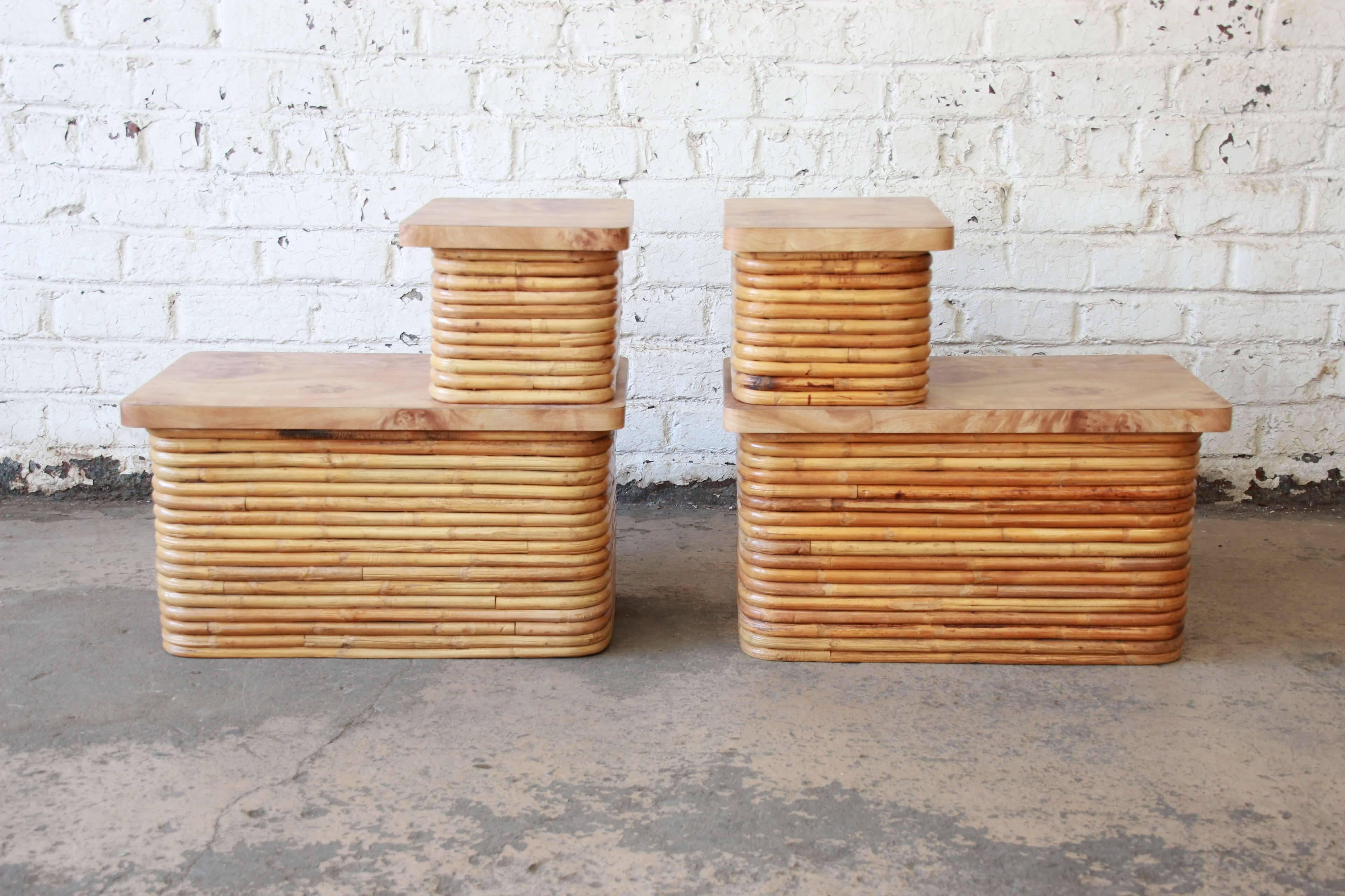 Bamboo End Tables in the Style of Paul Frankl, Pair 1