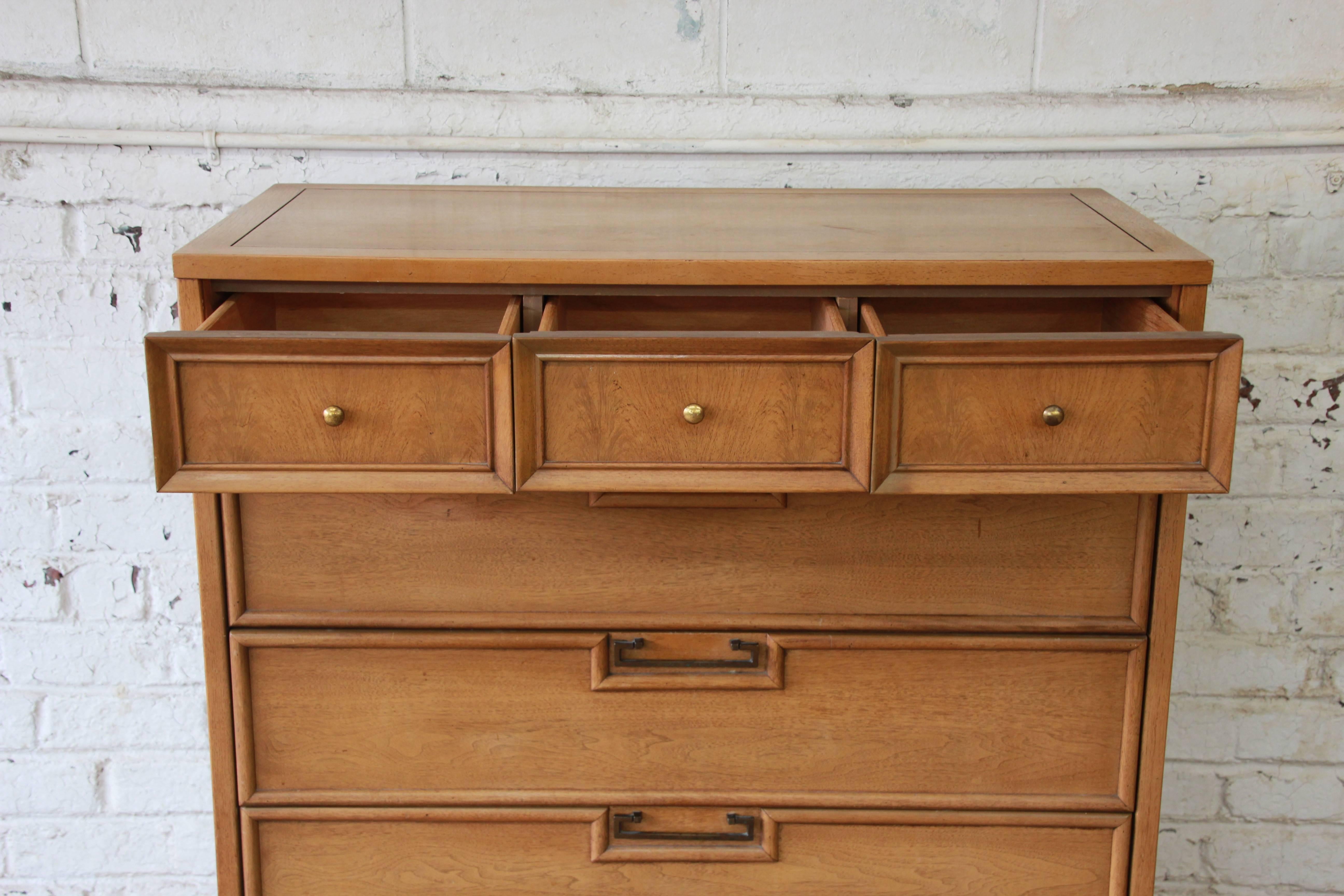 Mid-Century Modern Chinoiserie Highboy Dresser by American of Martinsville In Good Condition In South Bend, IN