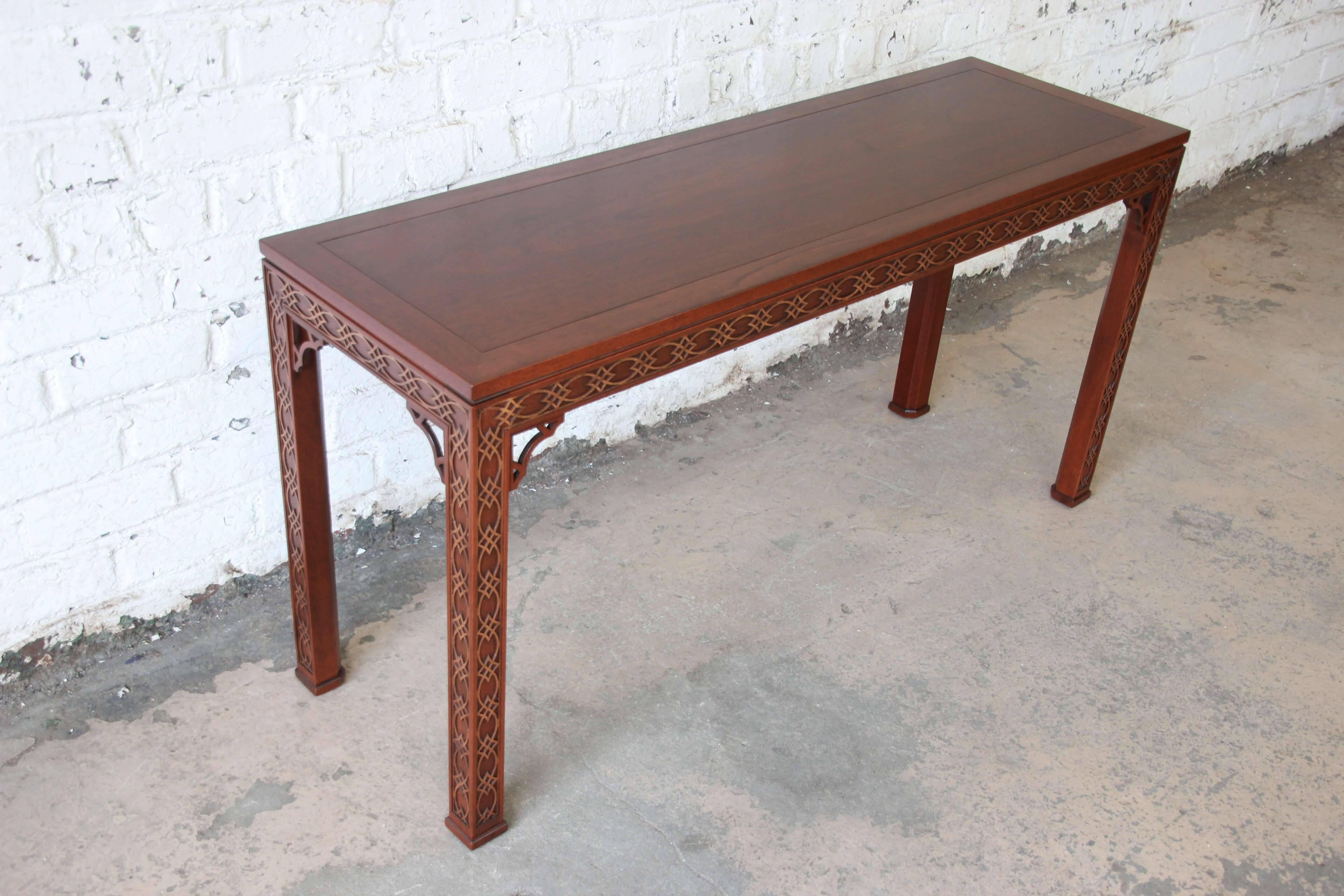 Late 20th Century Fine Carved Mahogany Chinese Chippendale Hall Table by Kindel